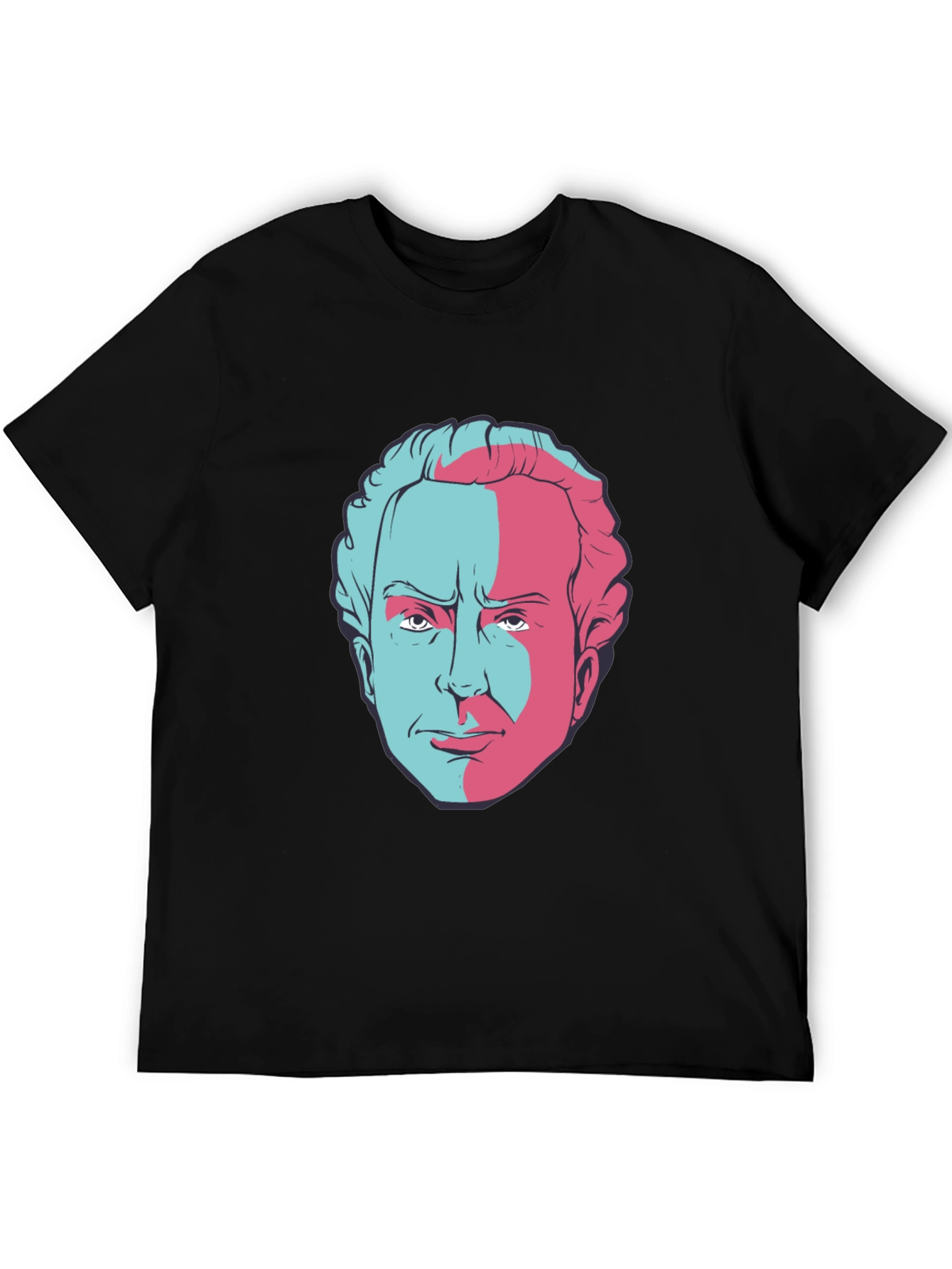 Retro Split Face Graphic Tee - Classic Black T-Shirt
