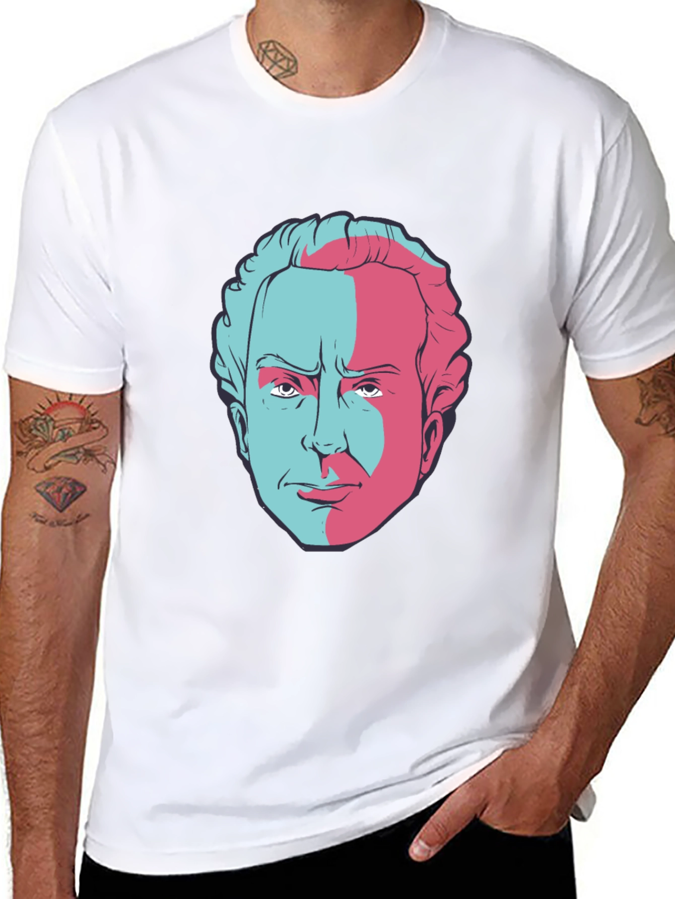 Retro Split Face Graphic Tee - Classic Black T-Shirt