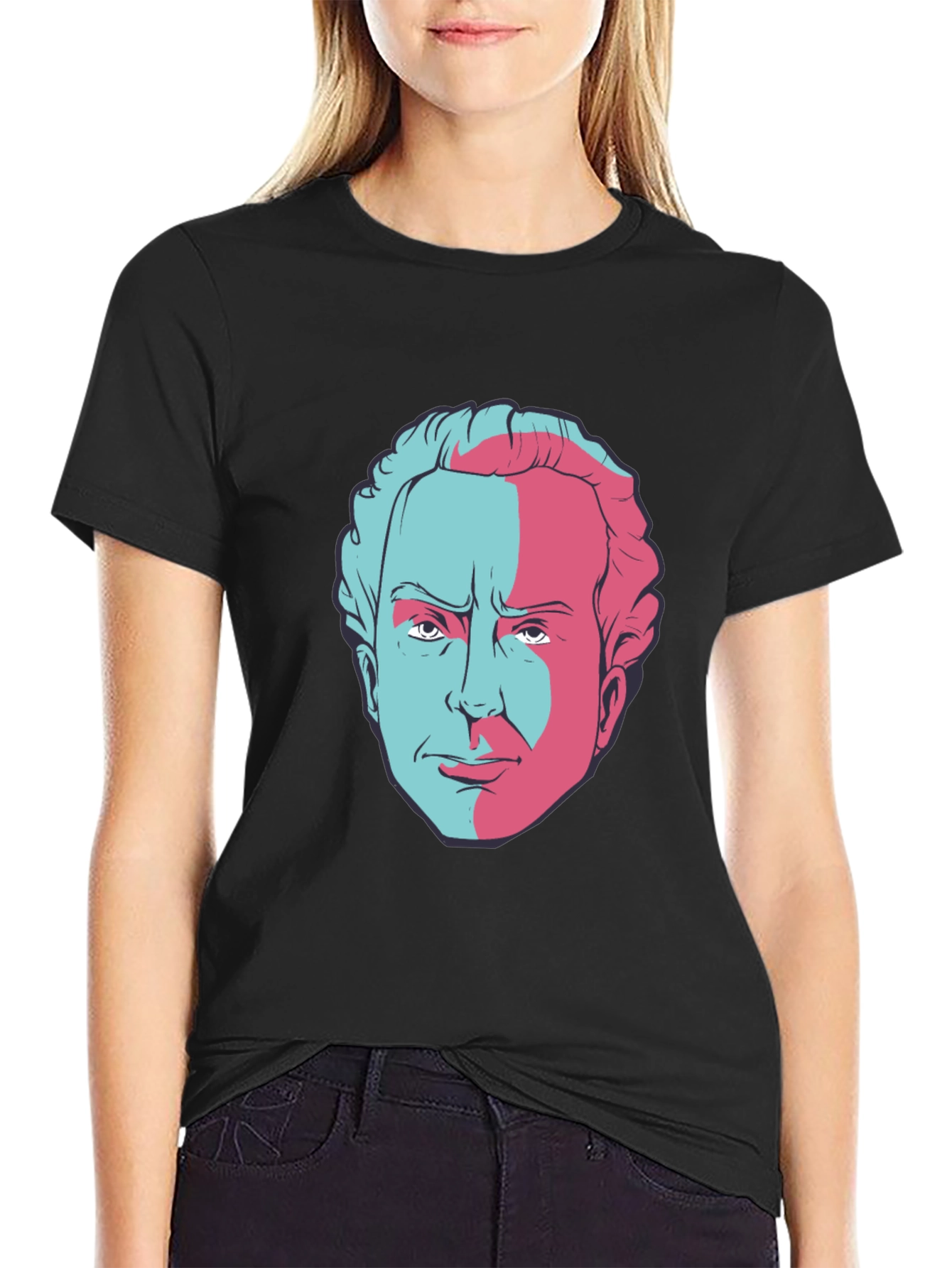 Retro Split Face Graphic Tee - Classic Black T-Shirt
