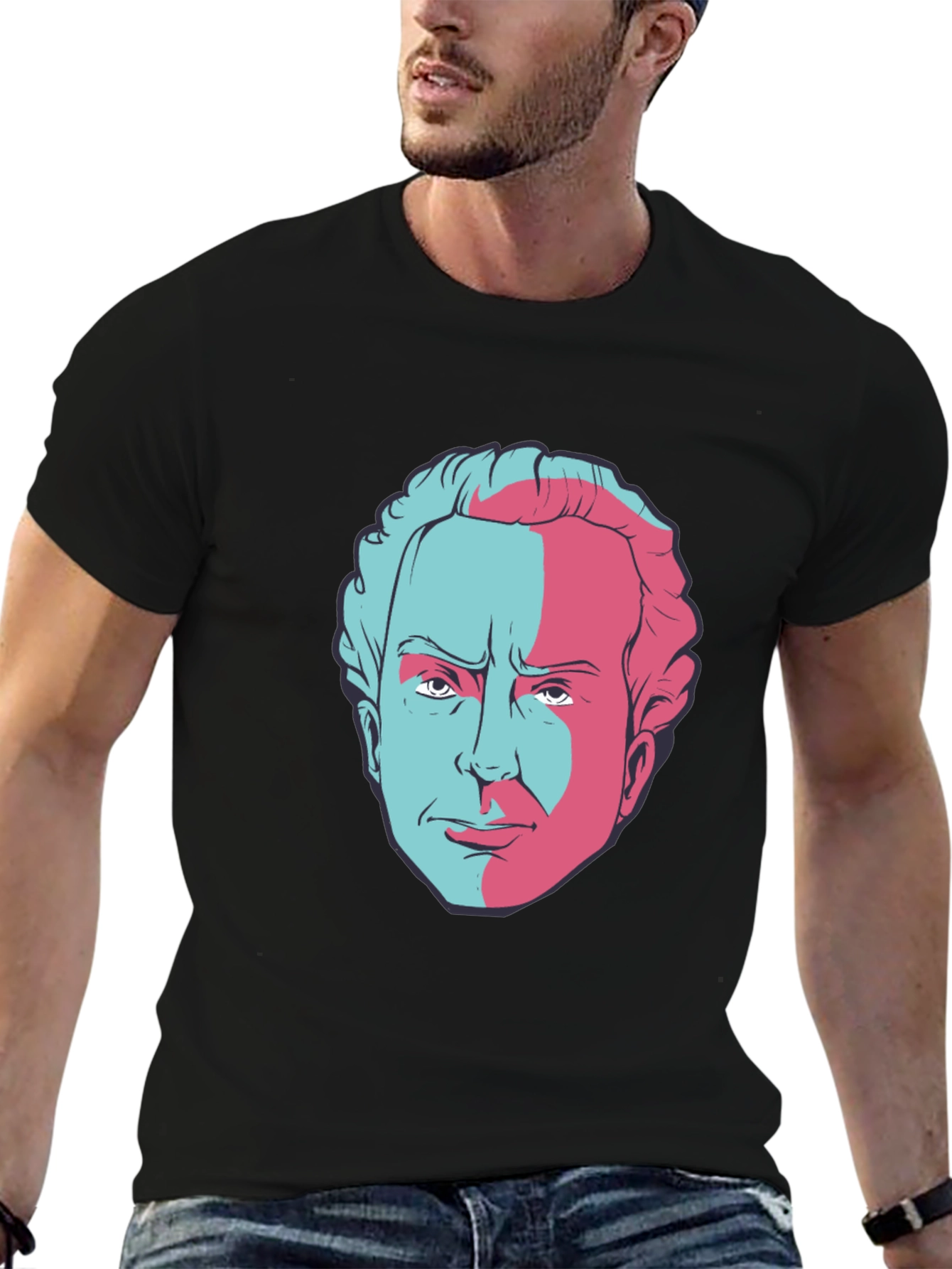 Retro Split Face Graphic Tee - Classic Black T-Shirt