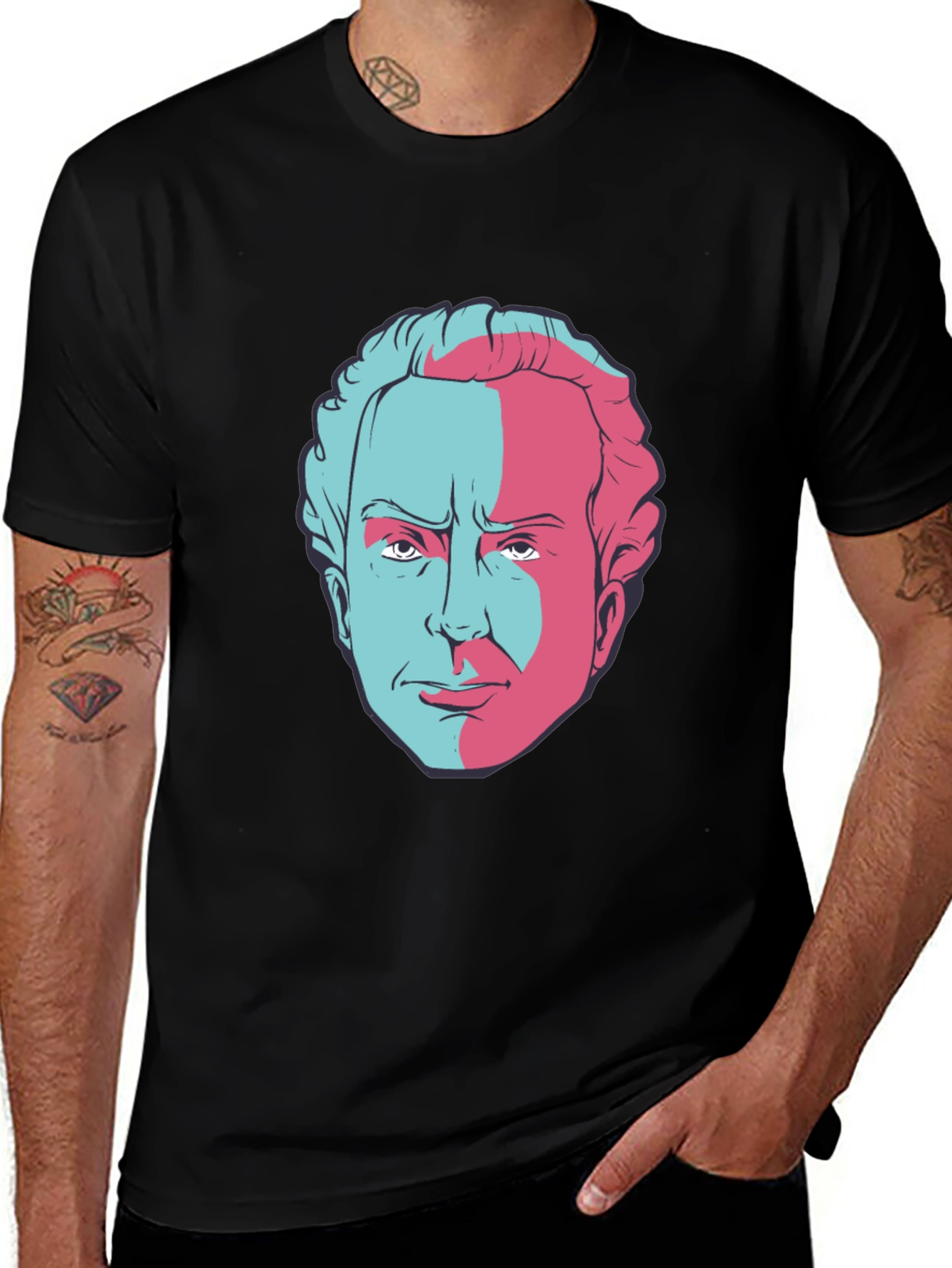 Retro Split Face Graphic Tee - Classic Black T-Shirt