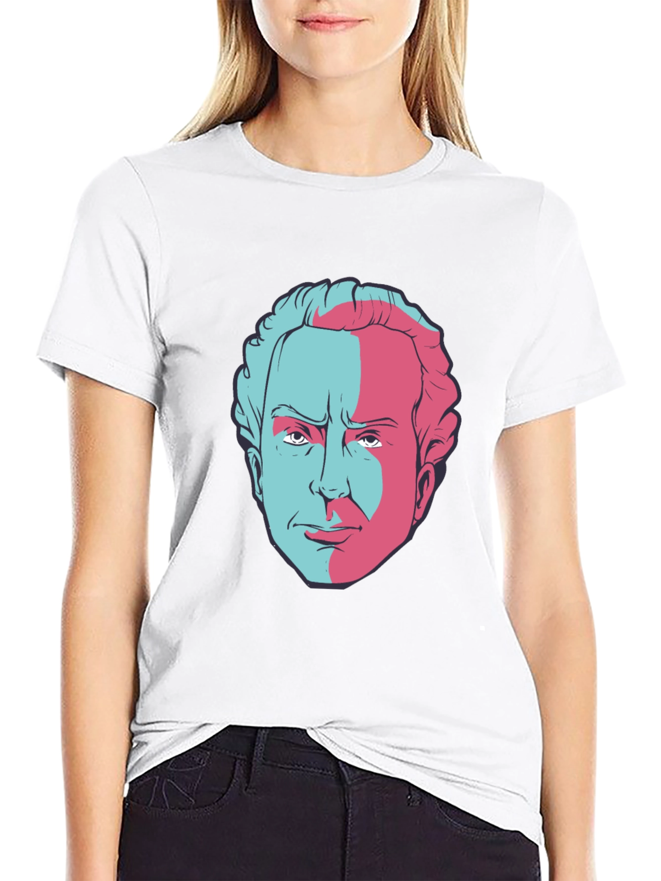 Retro Split Face Graphic Tee - Classic Black T-Shirt