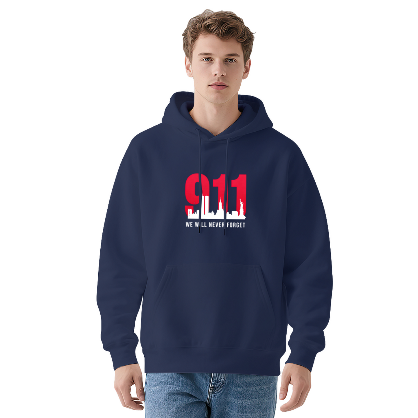 Bold Red 911 New York City Skyline We Will Never Forget Hoodie