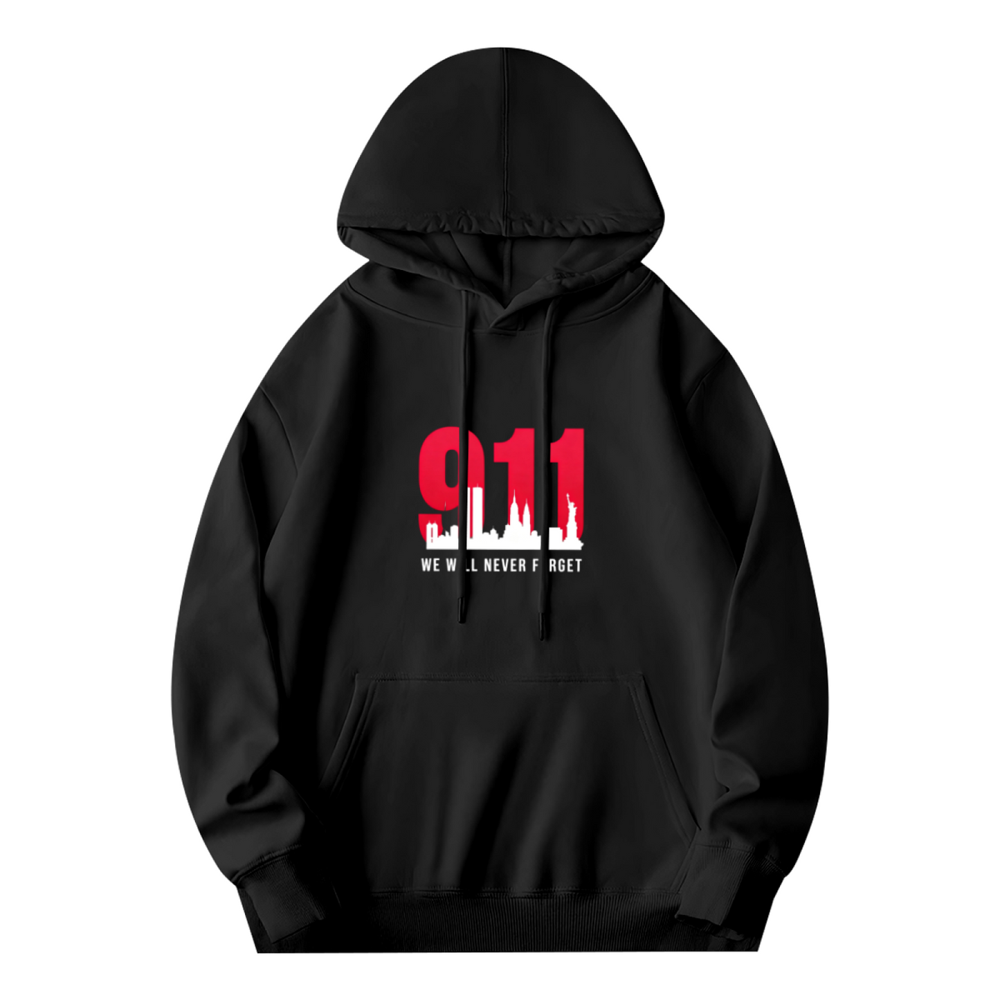 Bold Red 911 New York City Skyline We Will Never Forget Hoodie