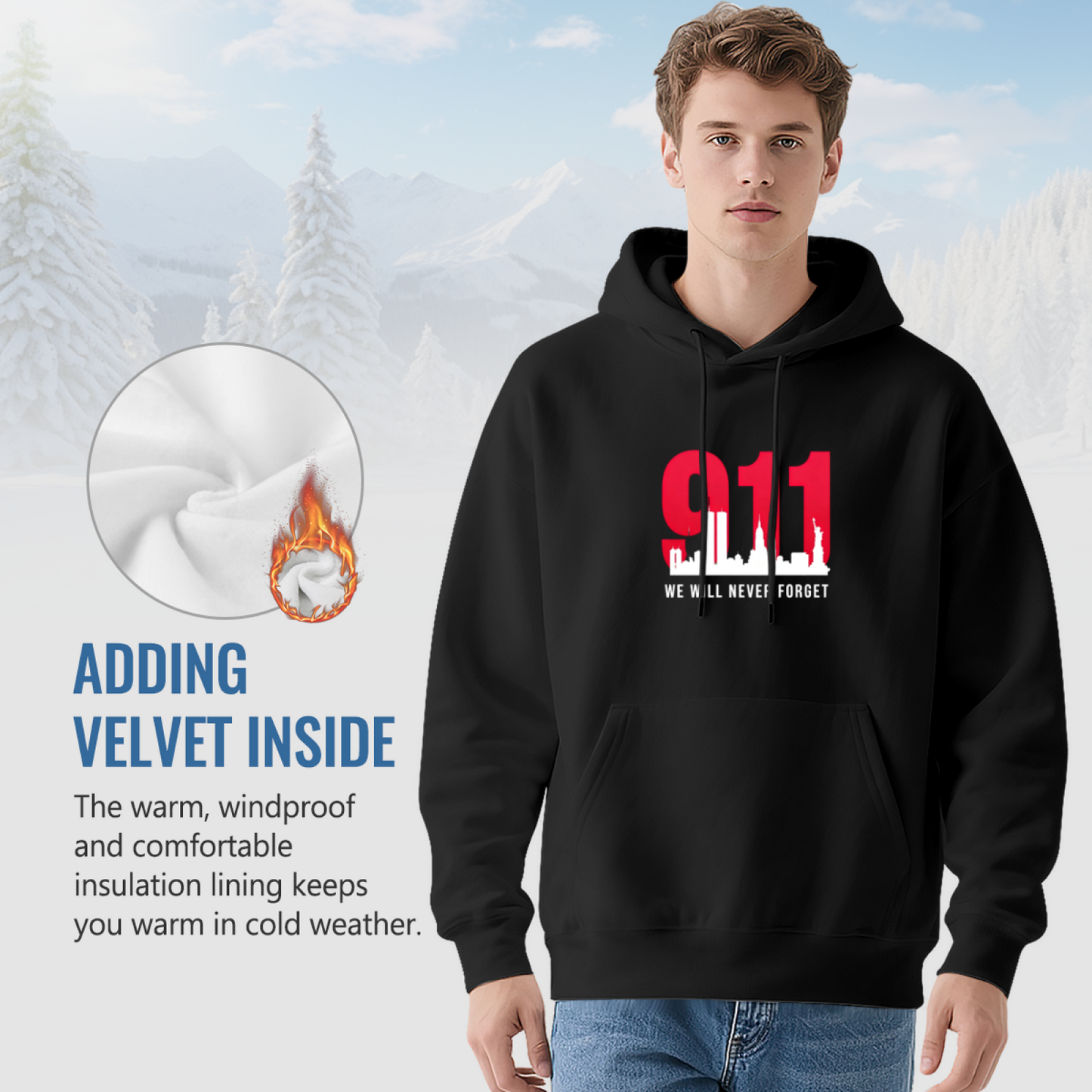 Bold Red 911 New York City Skyline We Will Never Forget Hoodie