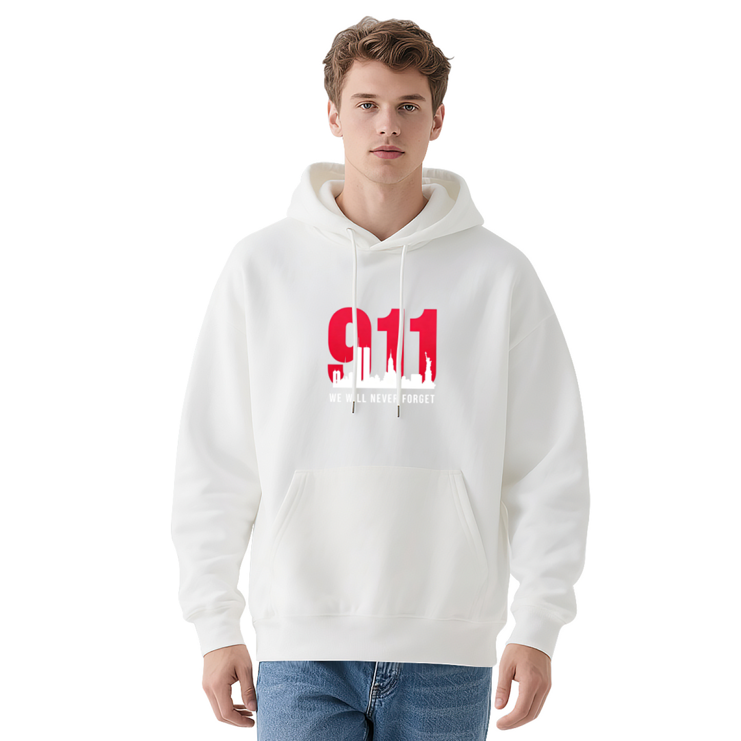 Bold Red 911 New York City Skyline We Will Never Forget Hoodie
