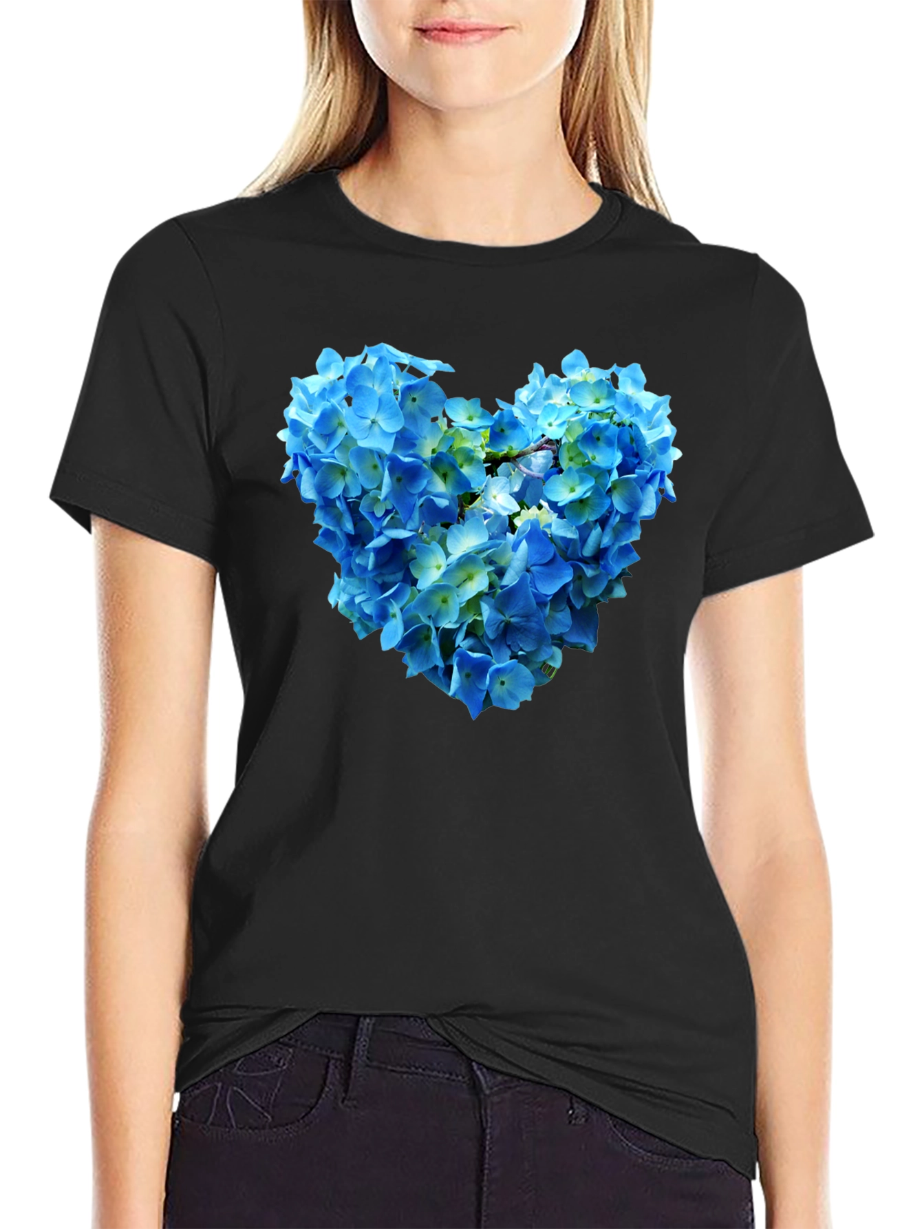Floral Heart Graphic T-Shirt - Black