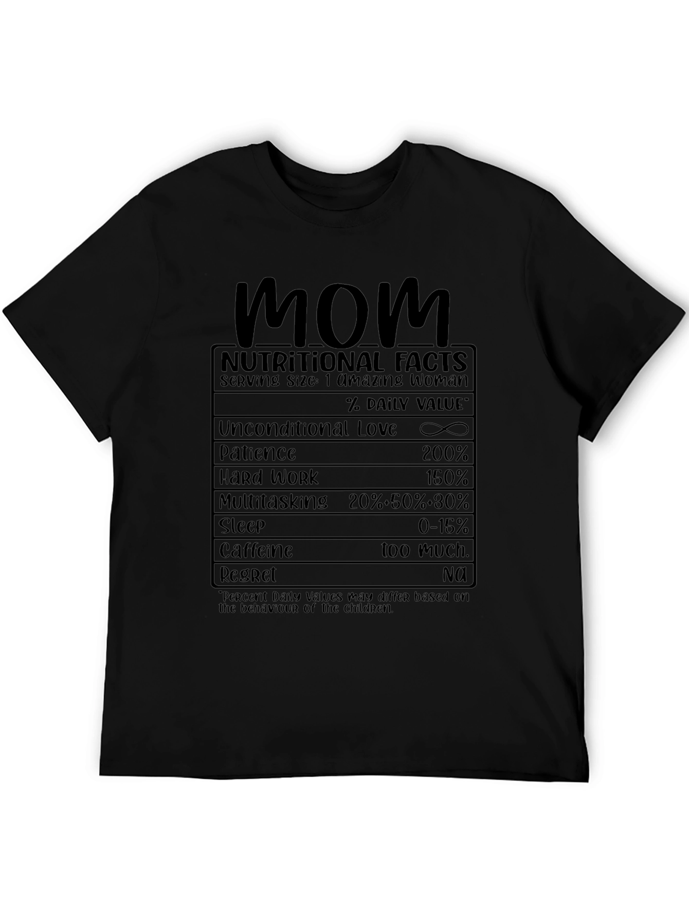 Mom Nutritional Facts Black T-Shirt