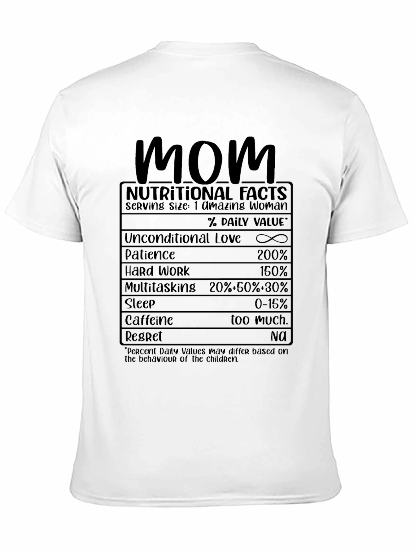 Mom Nutritional Facts Black T-Shirt