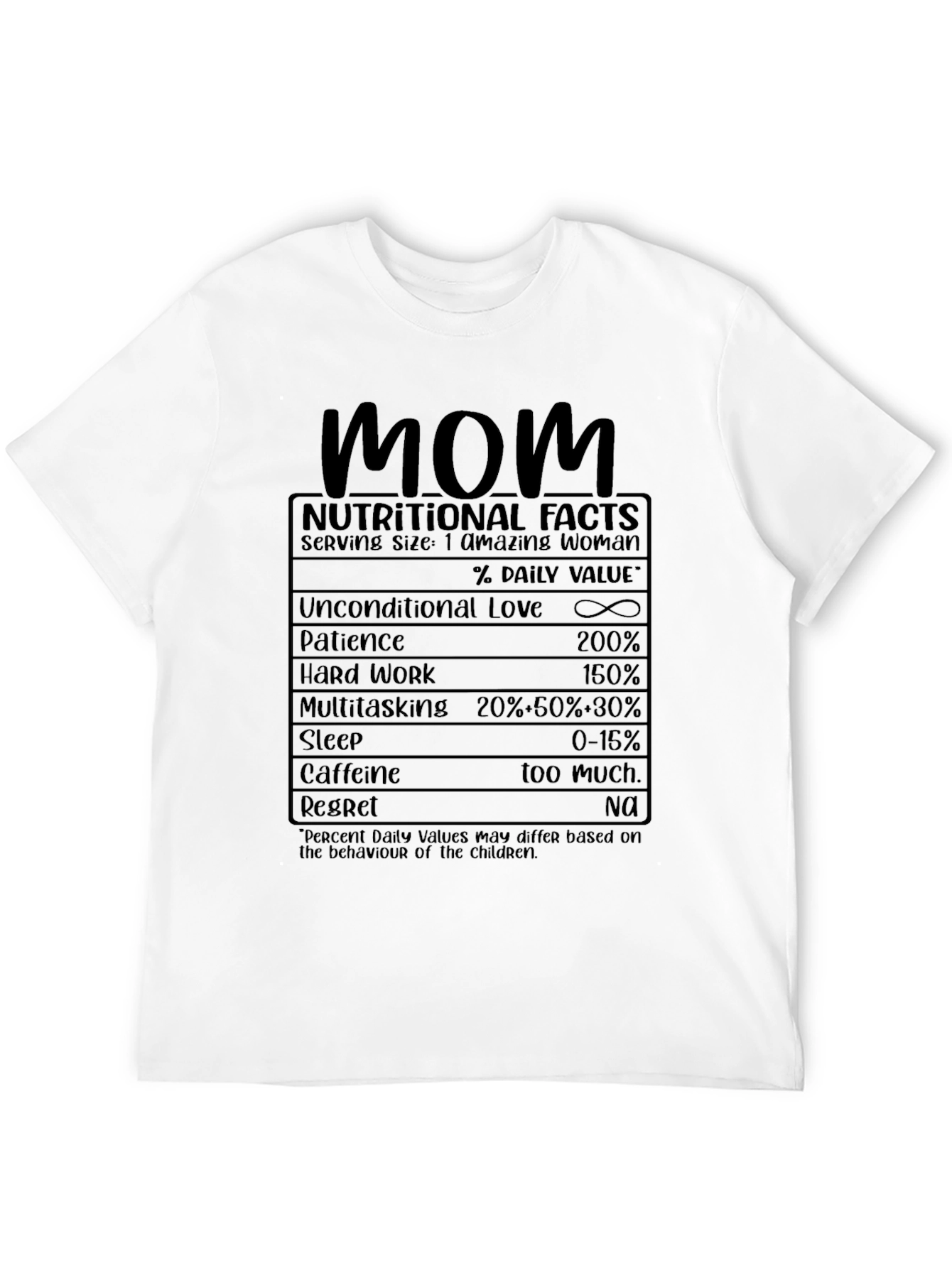Mom Nutritional Facts Black T-Shirt
