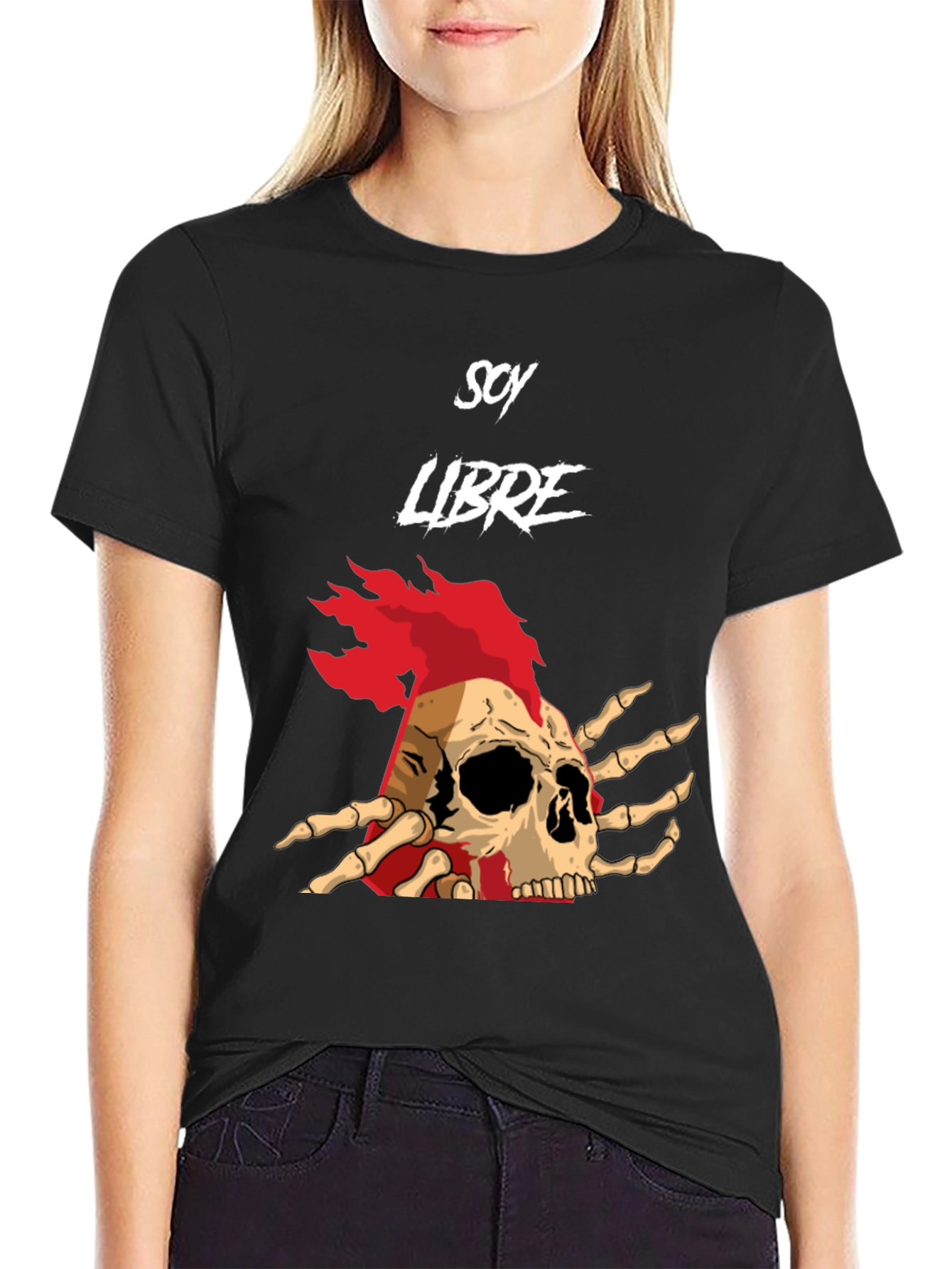 Soy Libre Skull Graphic Tee - Black Cotton T-Shirt