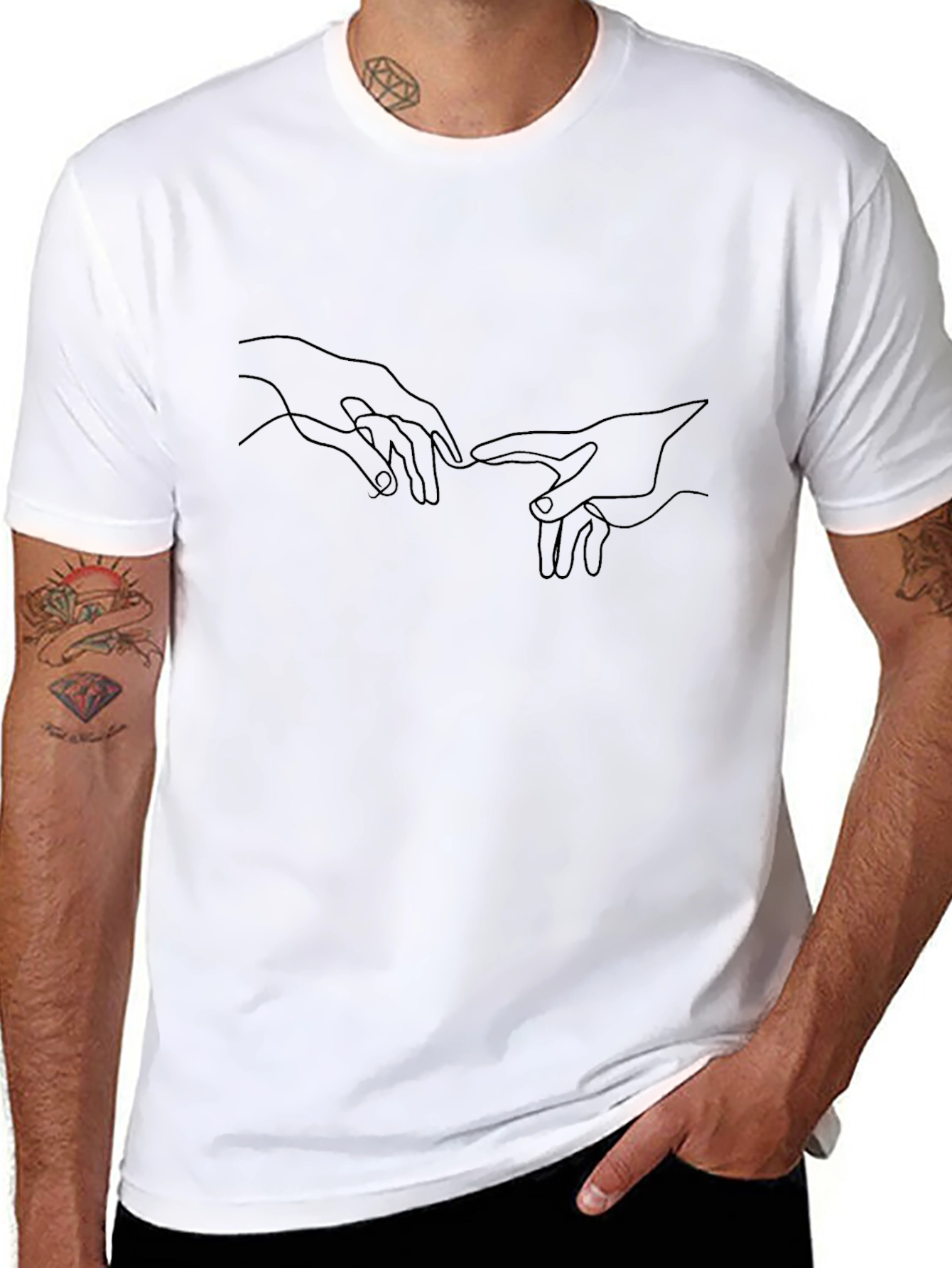 Creation of Adam Hands Graphic Black T-Shirt