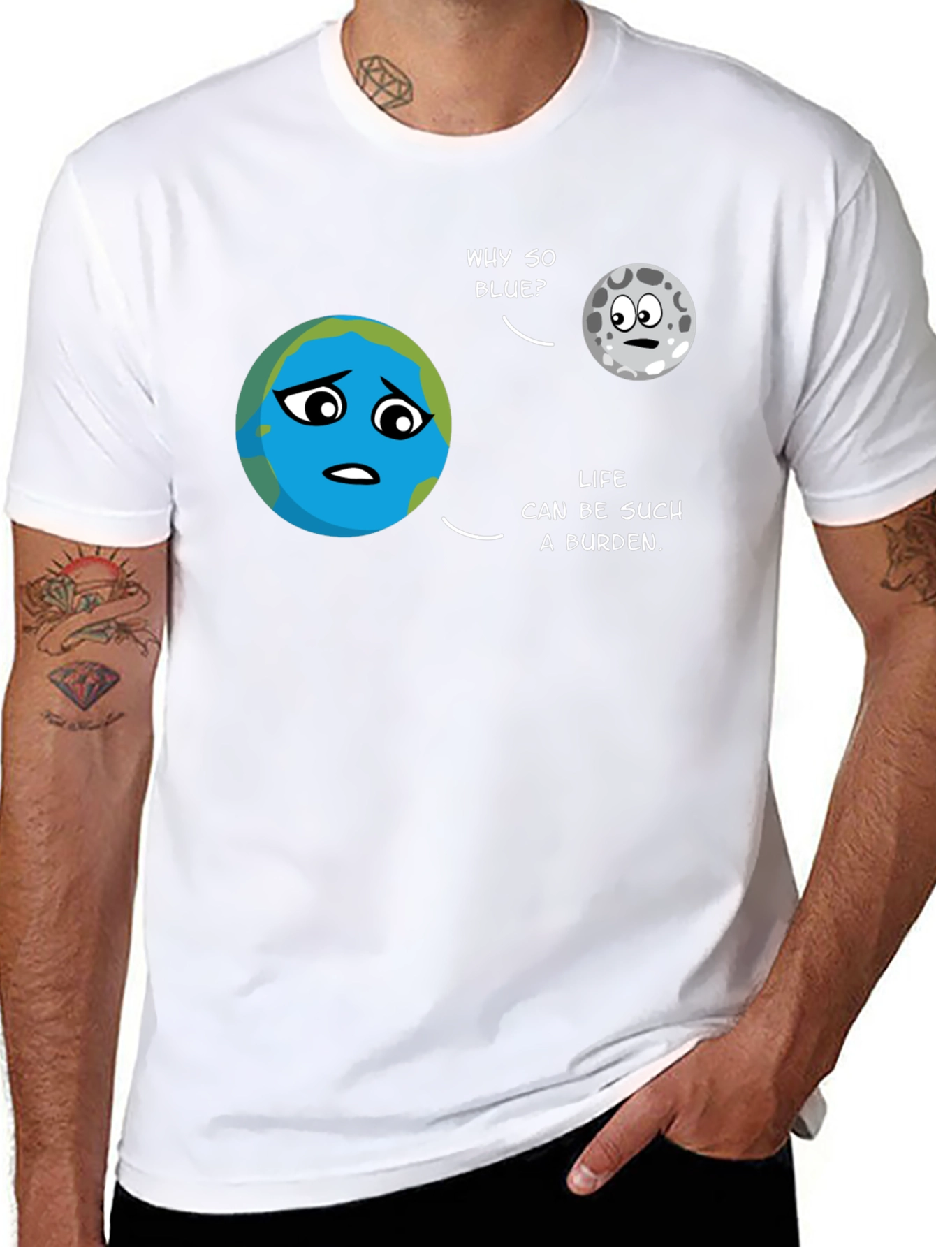 Earth & Moon Cartoon T-Shirt