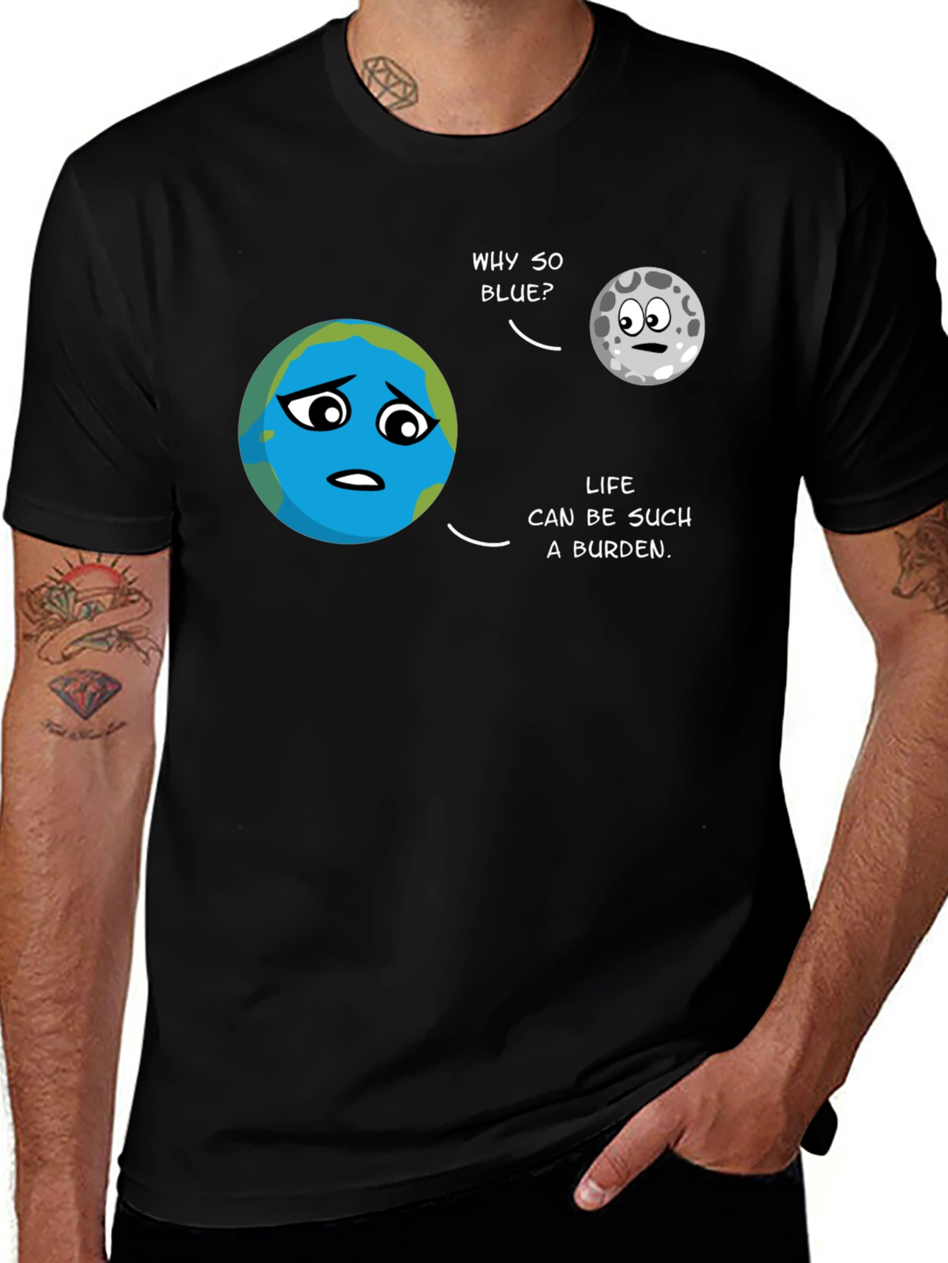 Earth & Moon Cartoon T-Shirt