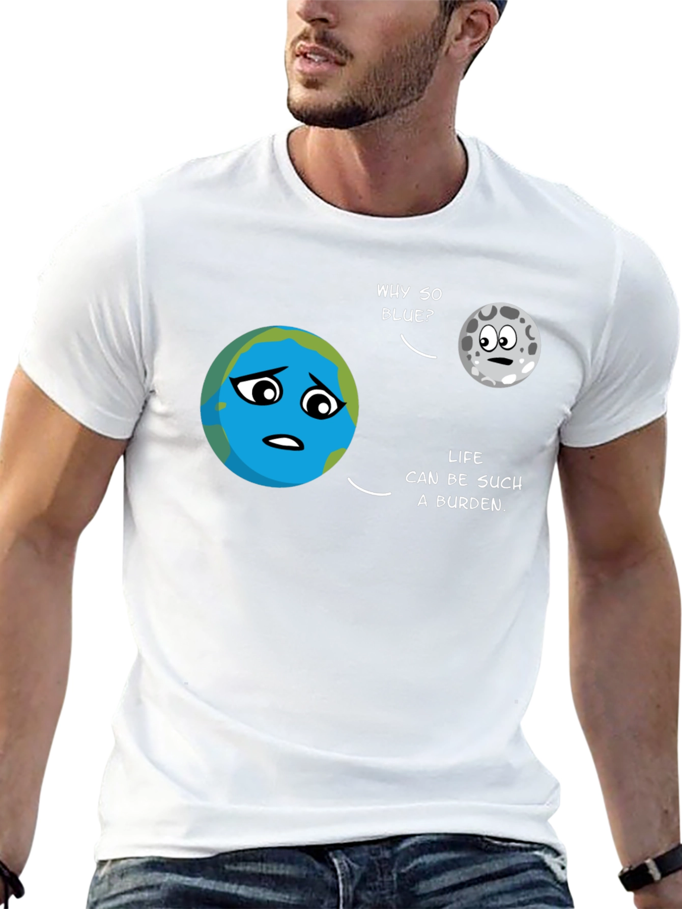 Earth & Moon Cartoon T-Shirt
