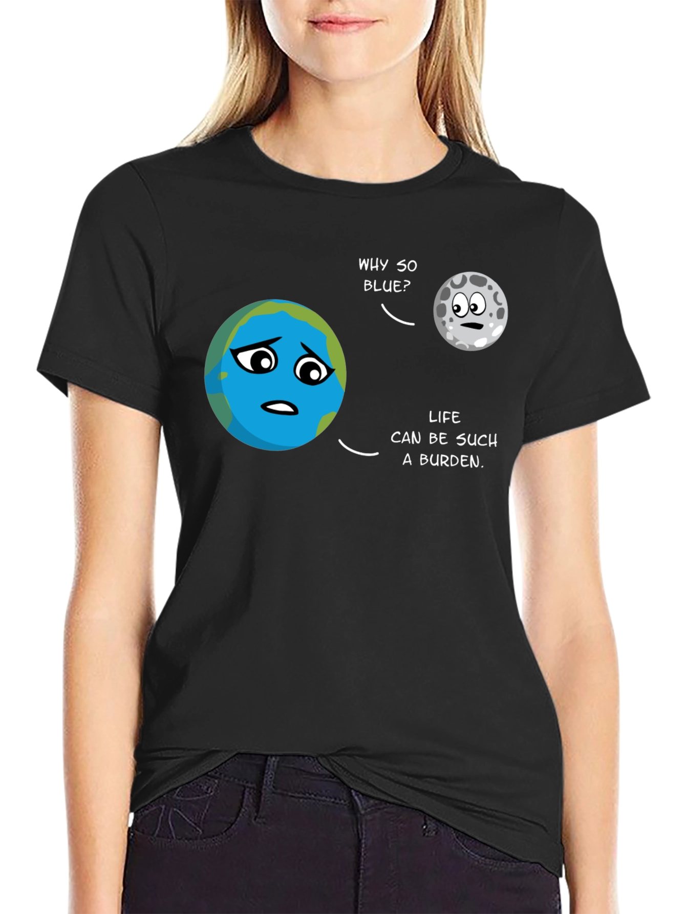 Earth & Moon Cartoon T-Shirt