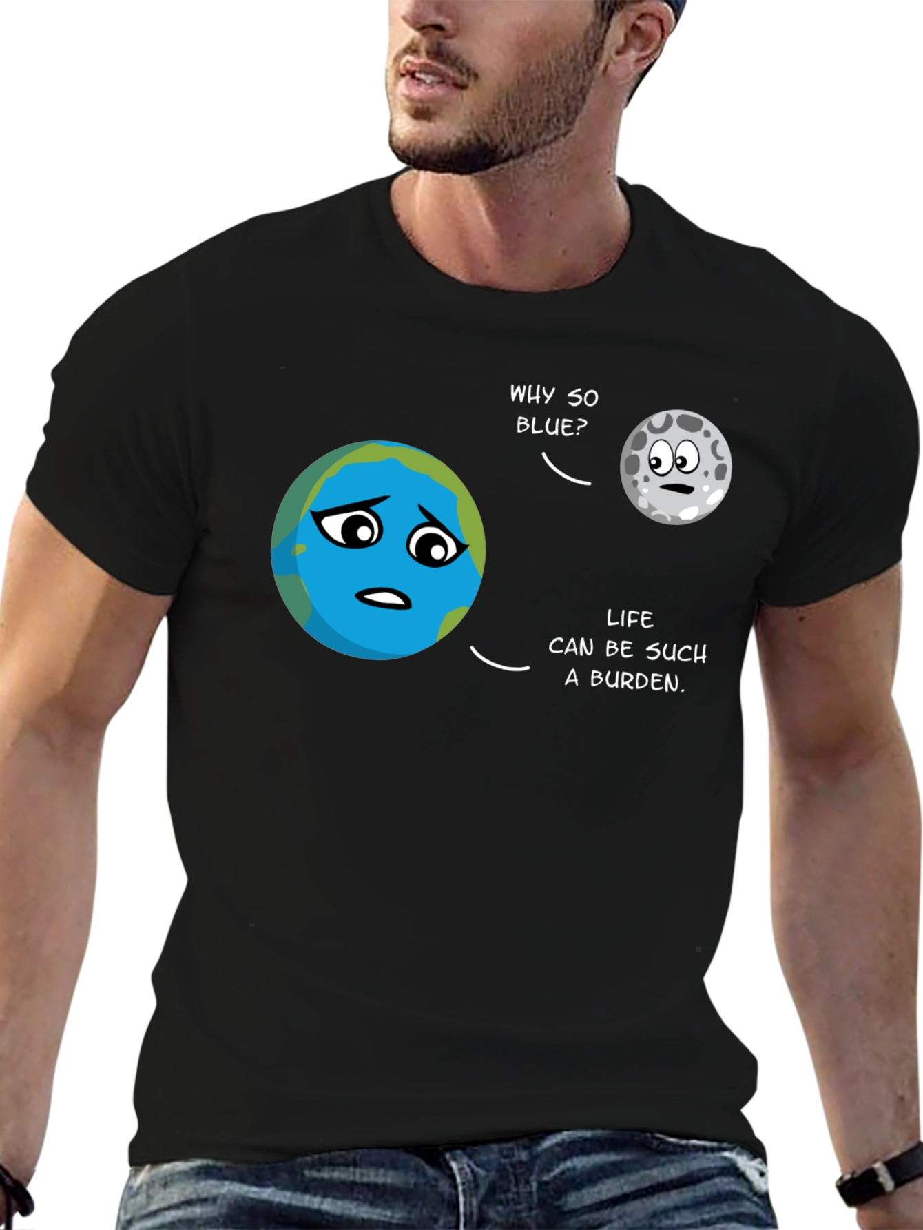 Earth & Moon Cartoon T-Shirt