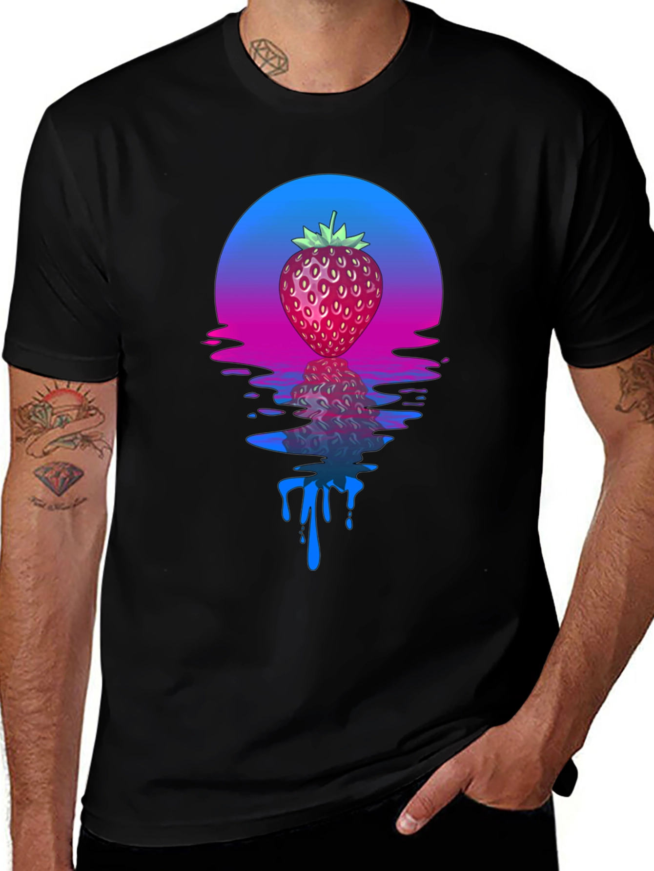 Strawberry Sunset Graphic Tee - Cool Retro Design