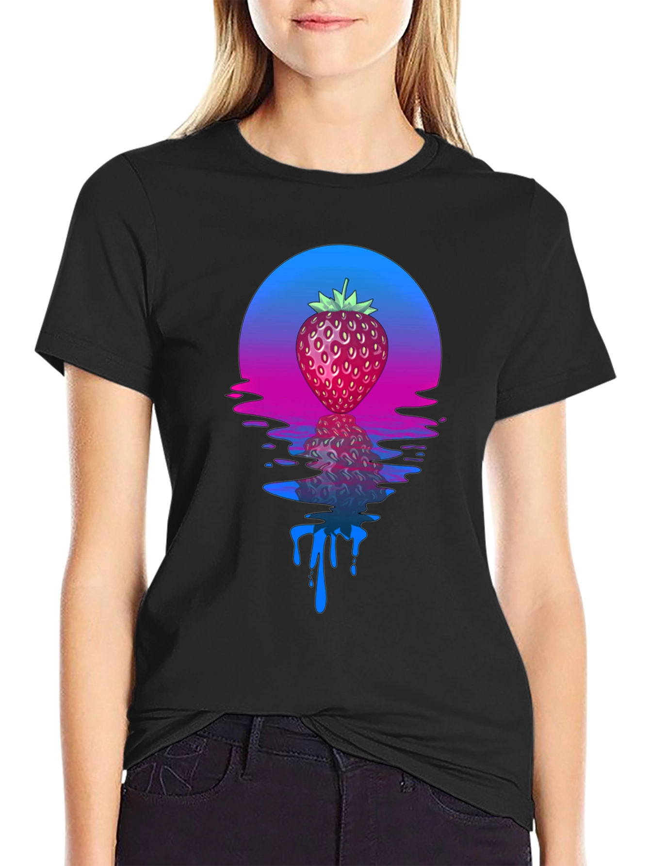 Strawberry Sunset Graphic Tee - Cool Retro Design