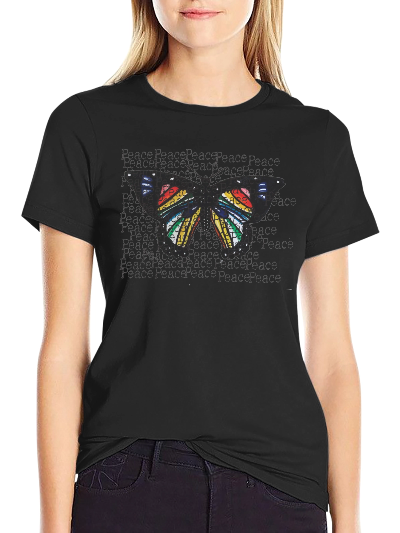 Peace Butterfly Graphic Tee - Black
