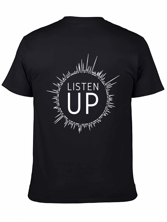 Listen Up Graphic Tee - Black Cotton Crew Neck T-Shirt