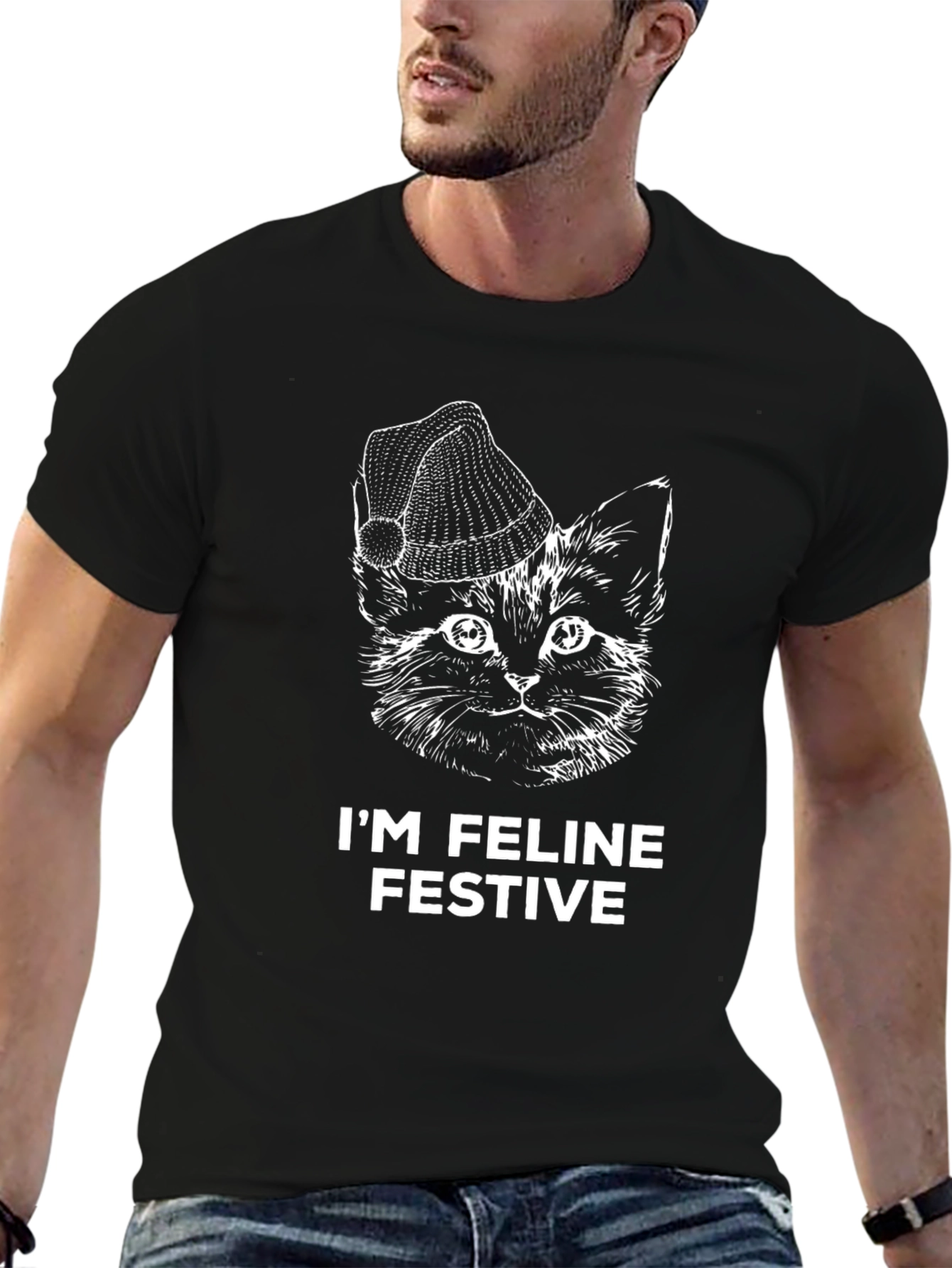 Festive Feline Black T-Shirt