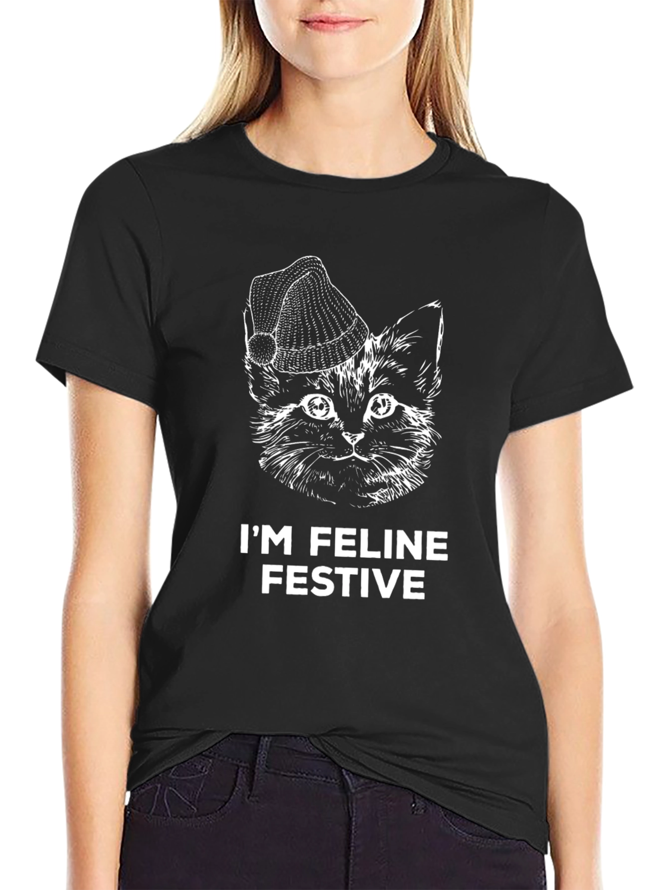 Festive Feline Black T-Shirt