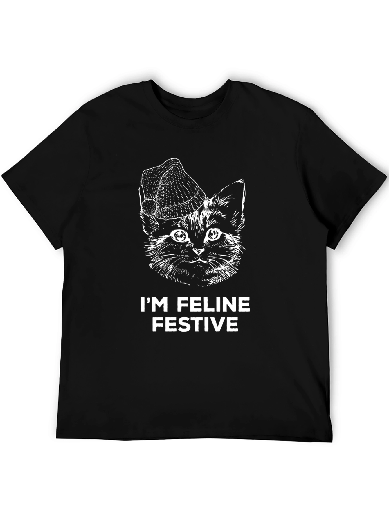 Festive Feline Black T-Shirt