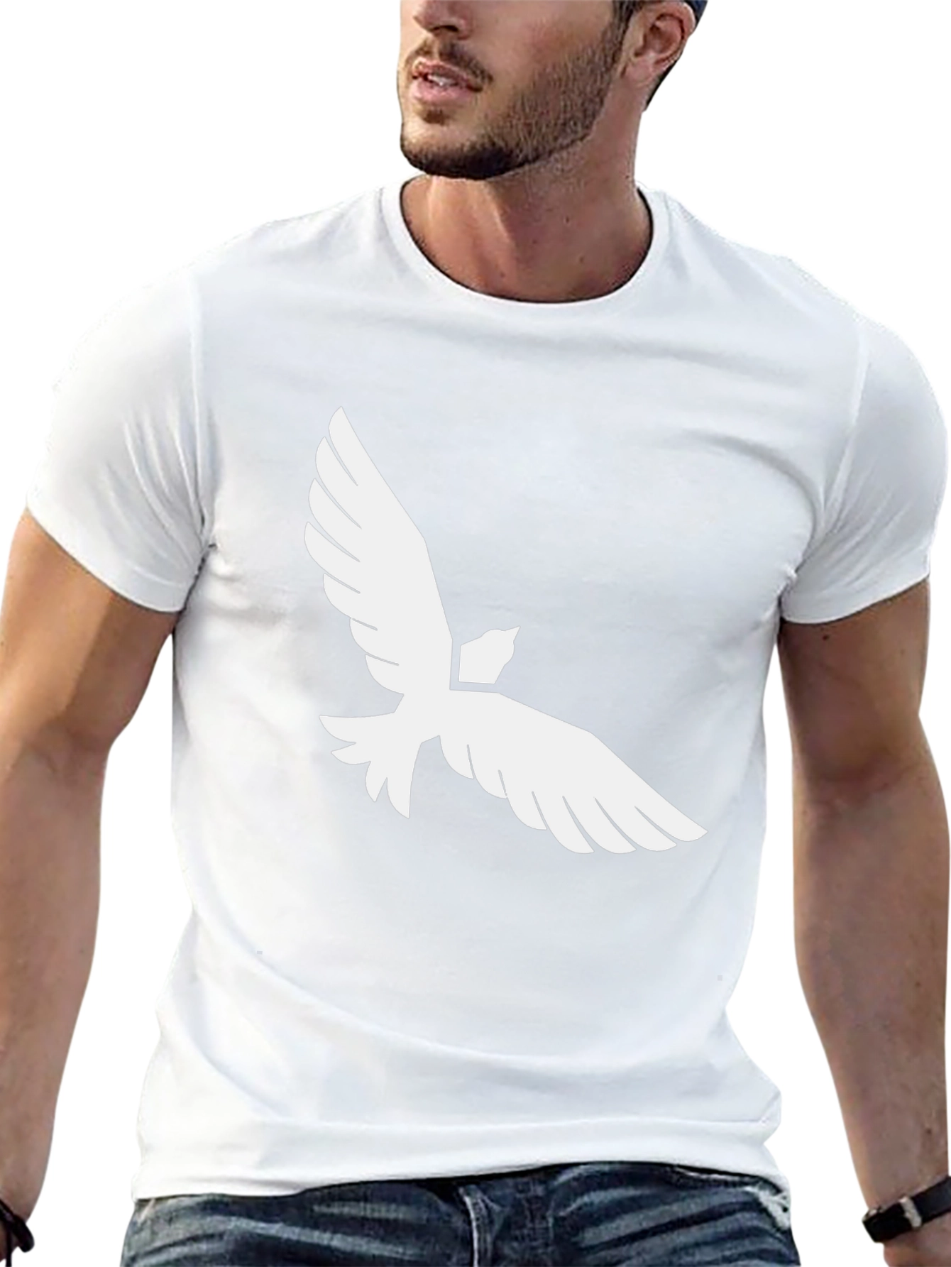Black T-Shirt with White Dove Graphic