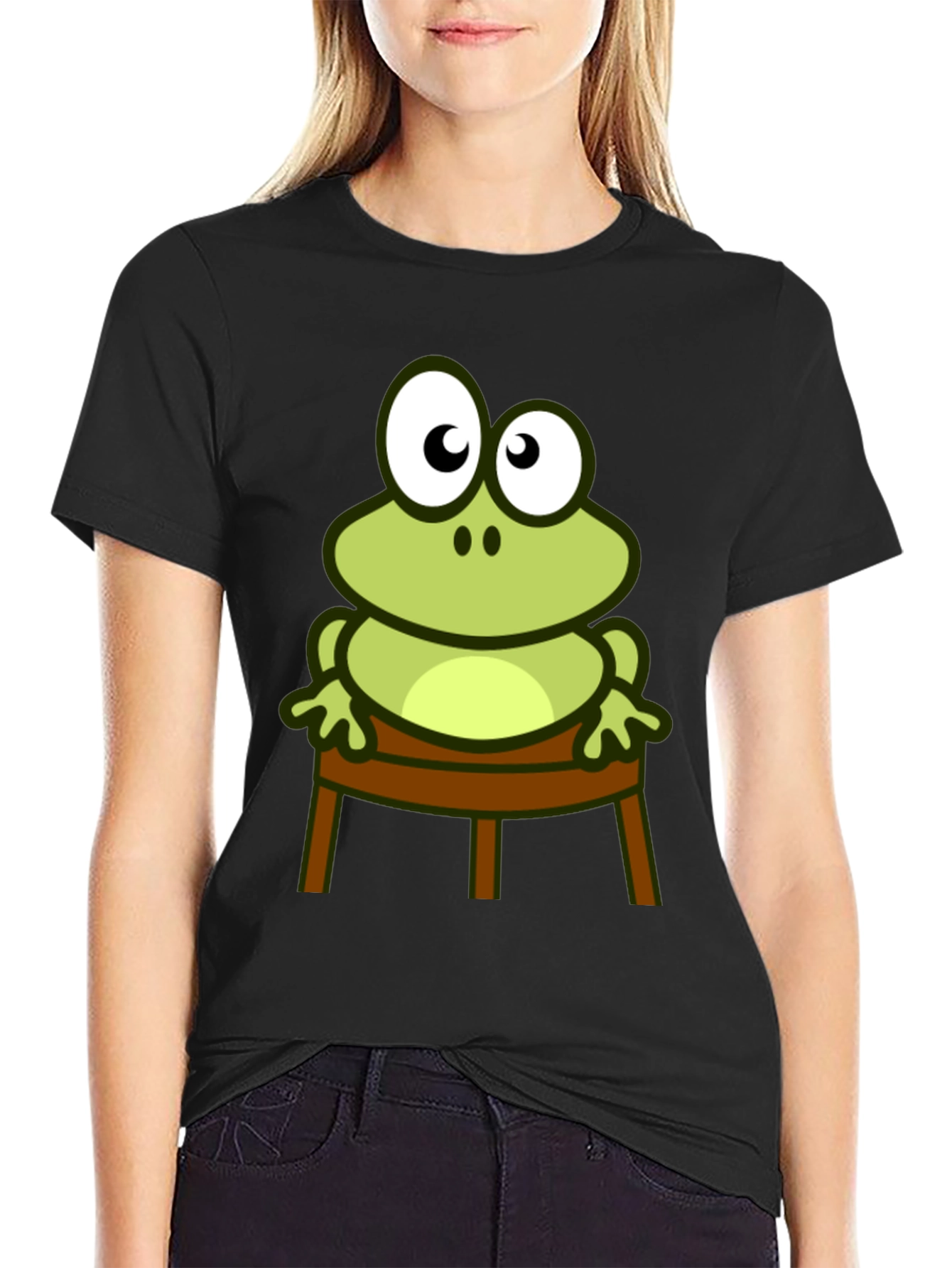 Frog on Chair Graphic Tee - Black Cotton T-Shirt