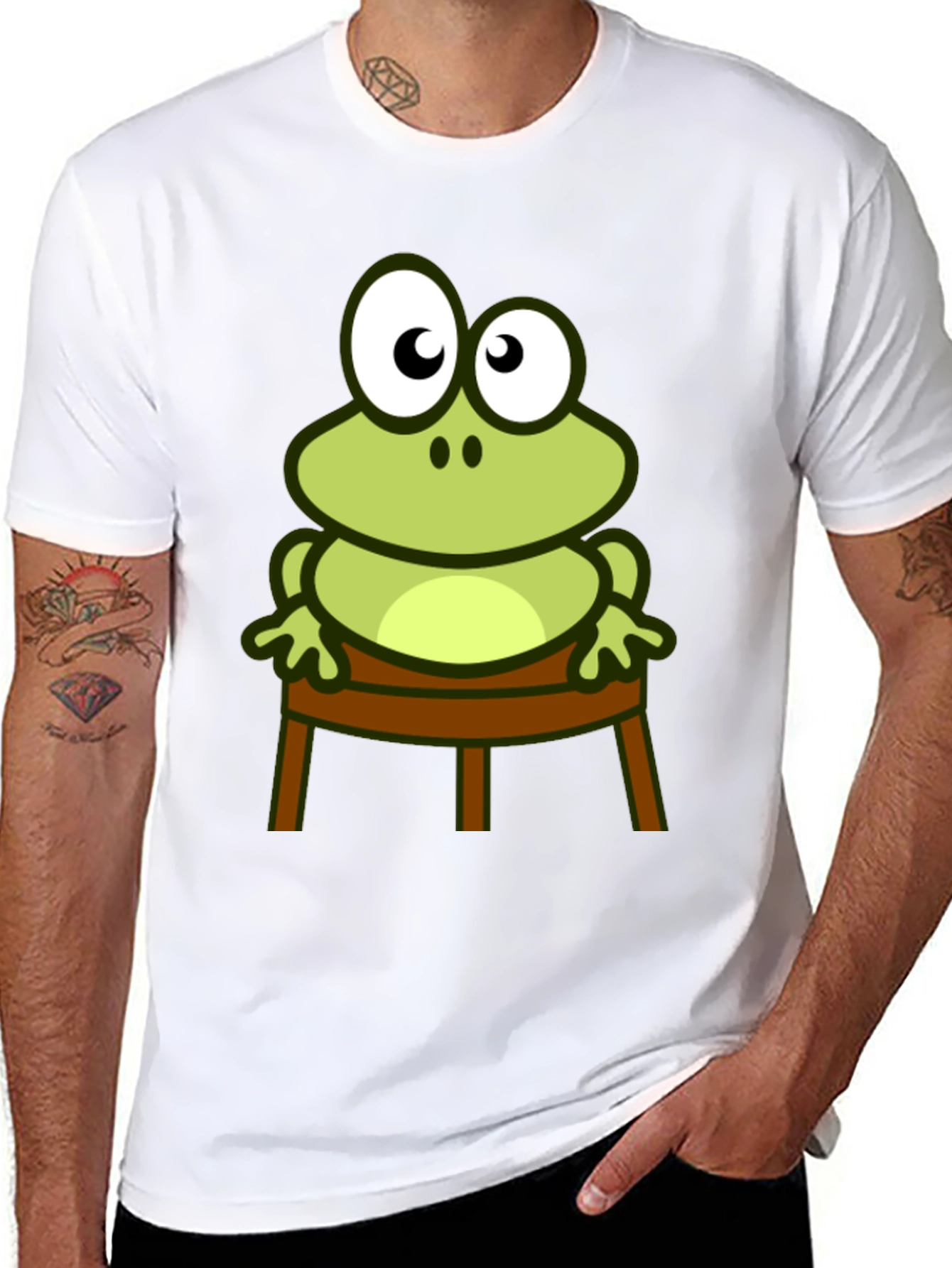 Frog on Chair Graphic Tee - Black Cotton T-Shirt