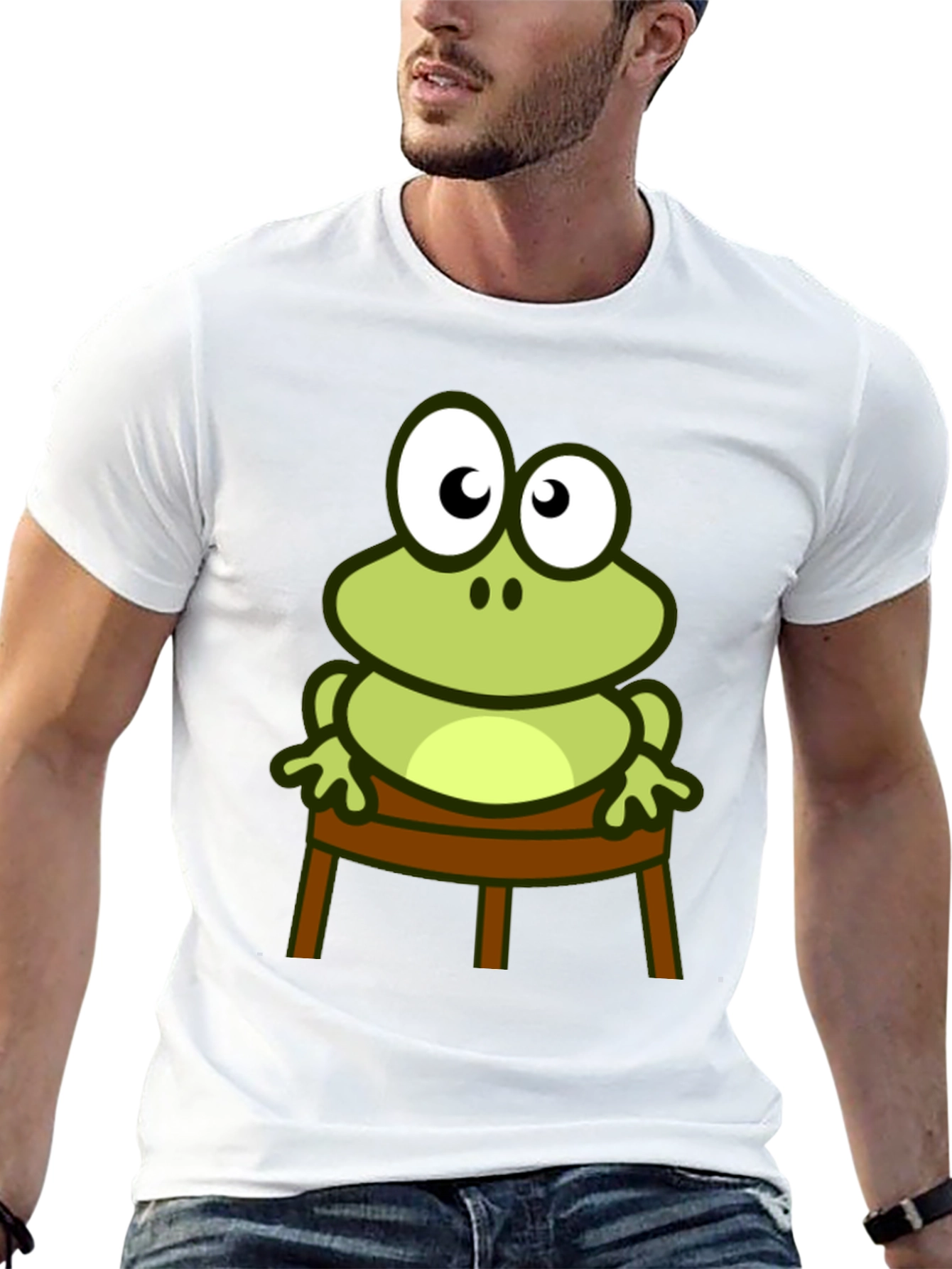 Frog on Chair Graphic Tee - Black Cotton T-Shirt