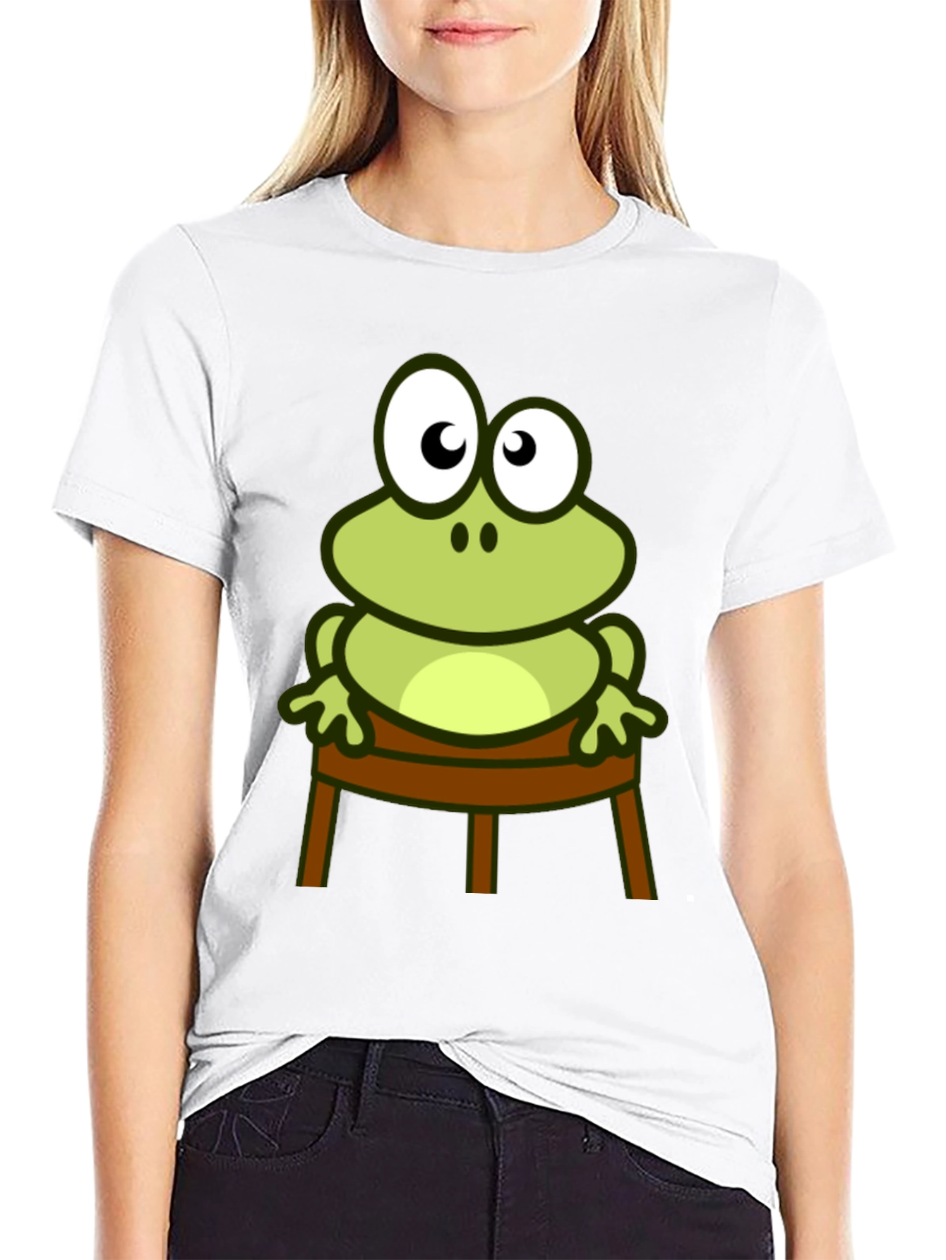 Frog on Chair Graphic Tee - Black Cotton T-Shirt