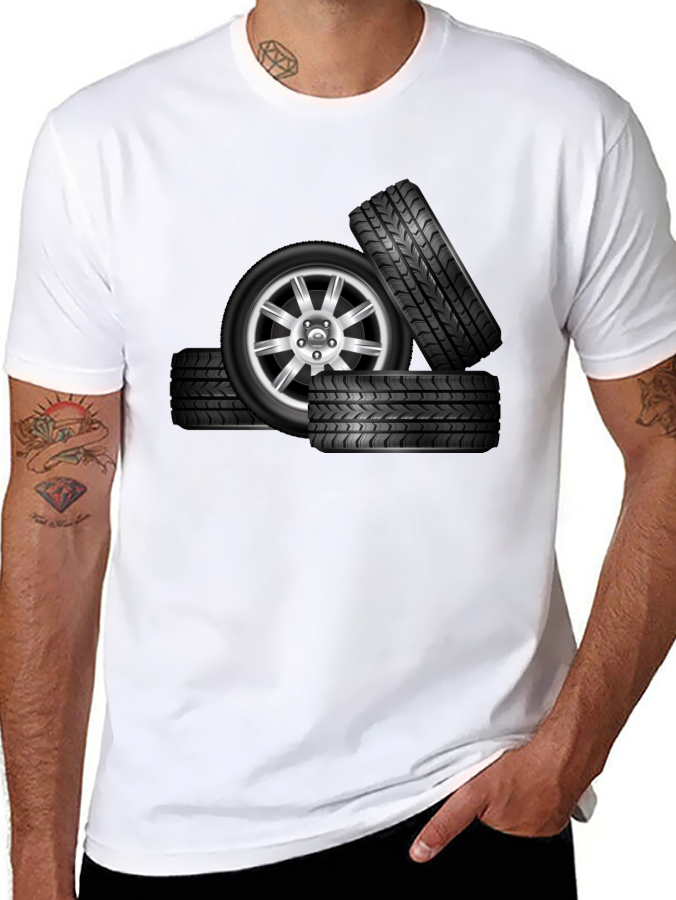 Black Tire Stack Graphic T-Shirt