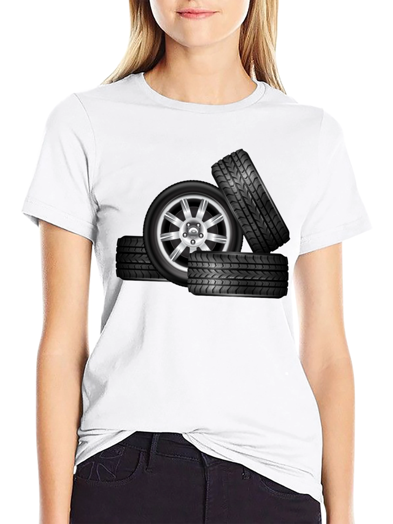 Black Tire Stack Graphic T-Shirt