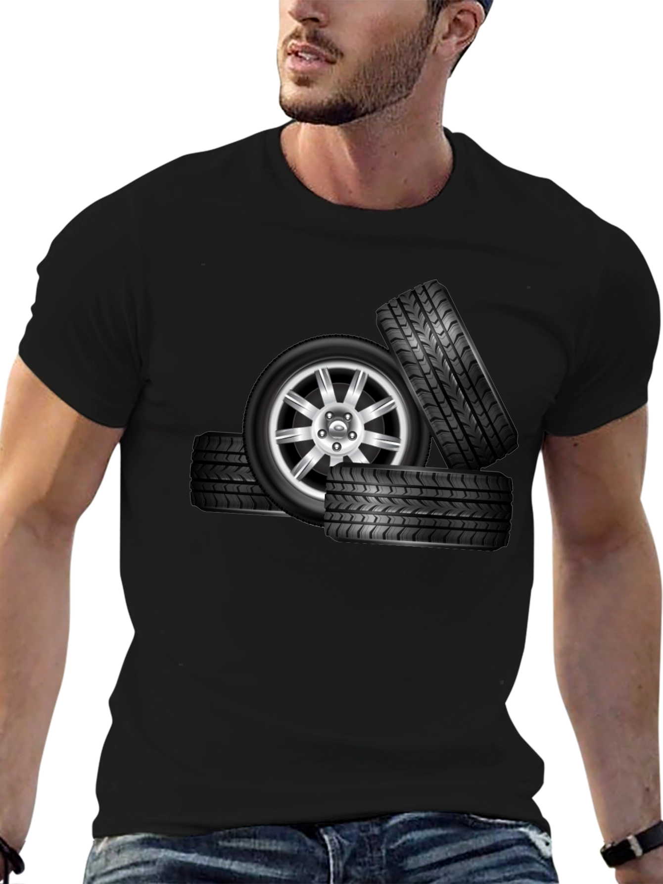 Black Tire Stack Graphic T-Shirt