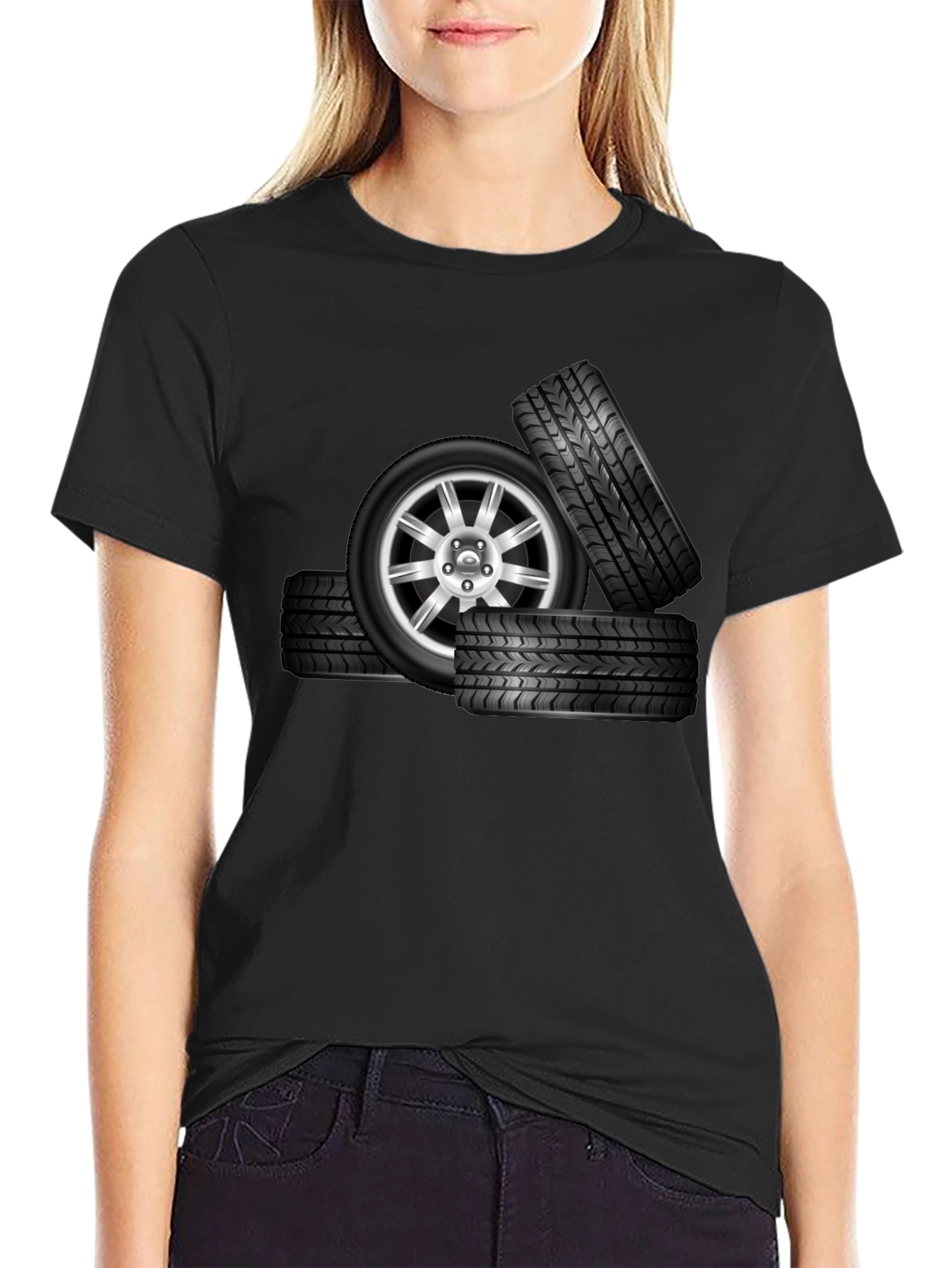 Black Tire Stack Graphic T-Shirt