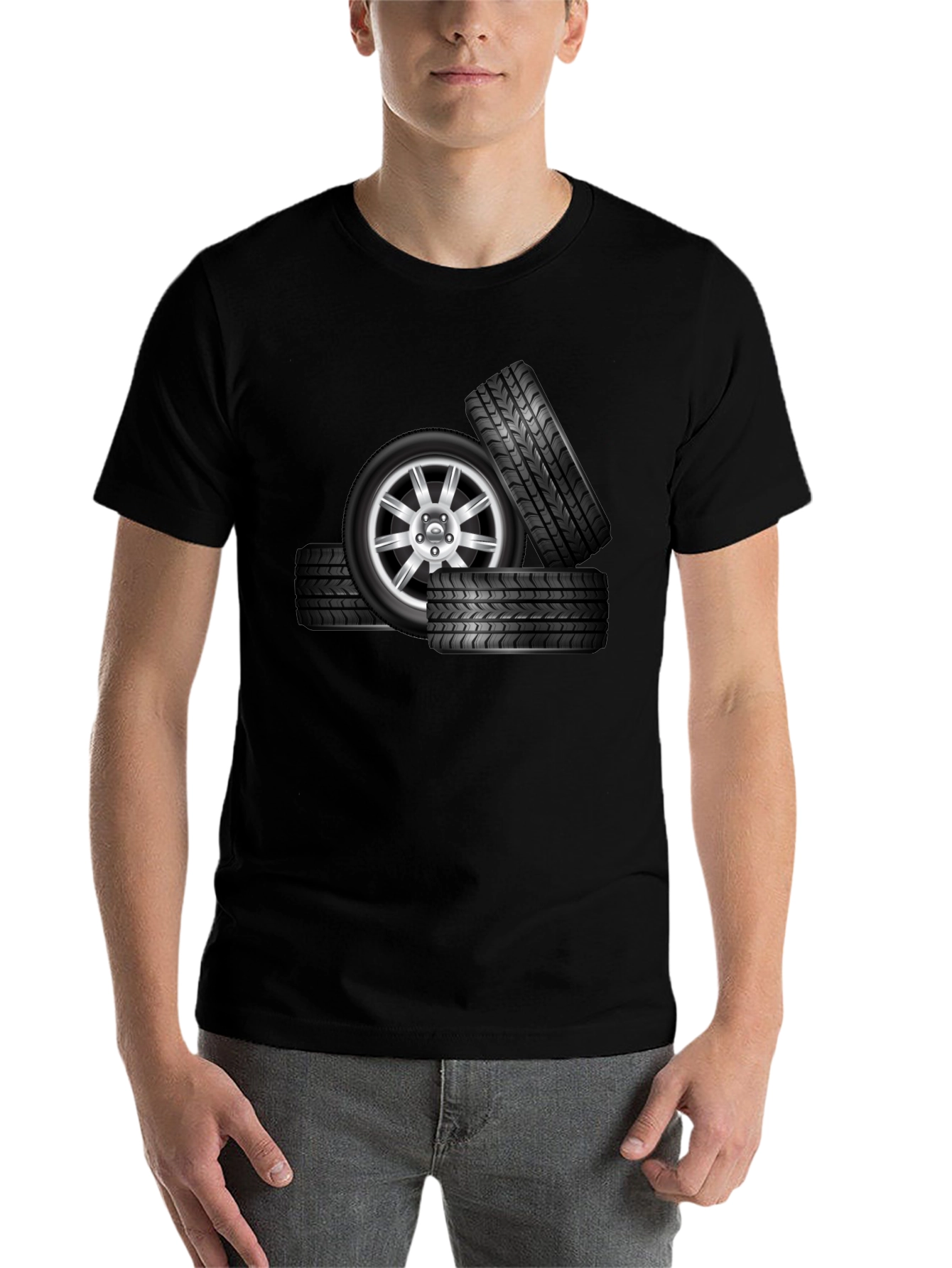 Black Tire Stack Graphic T-Shirt