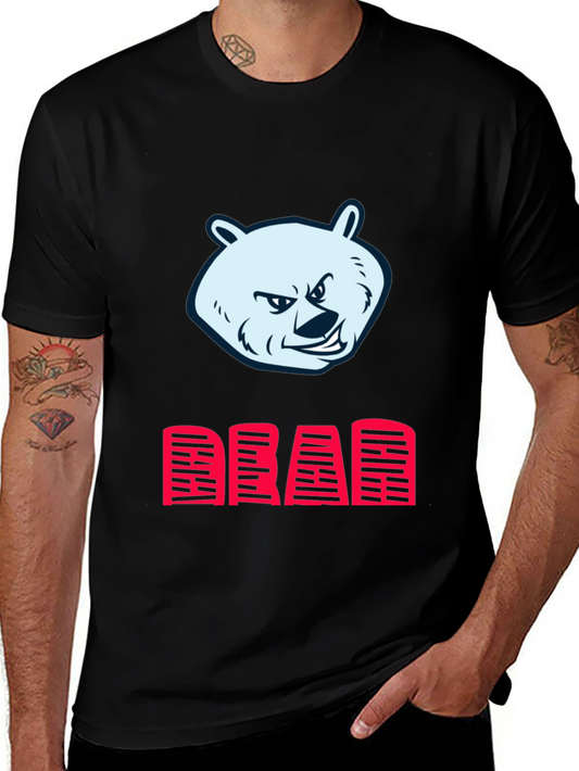 Bear Graphic Print Mens Black T-Shirt