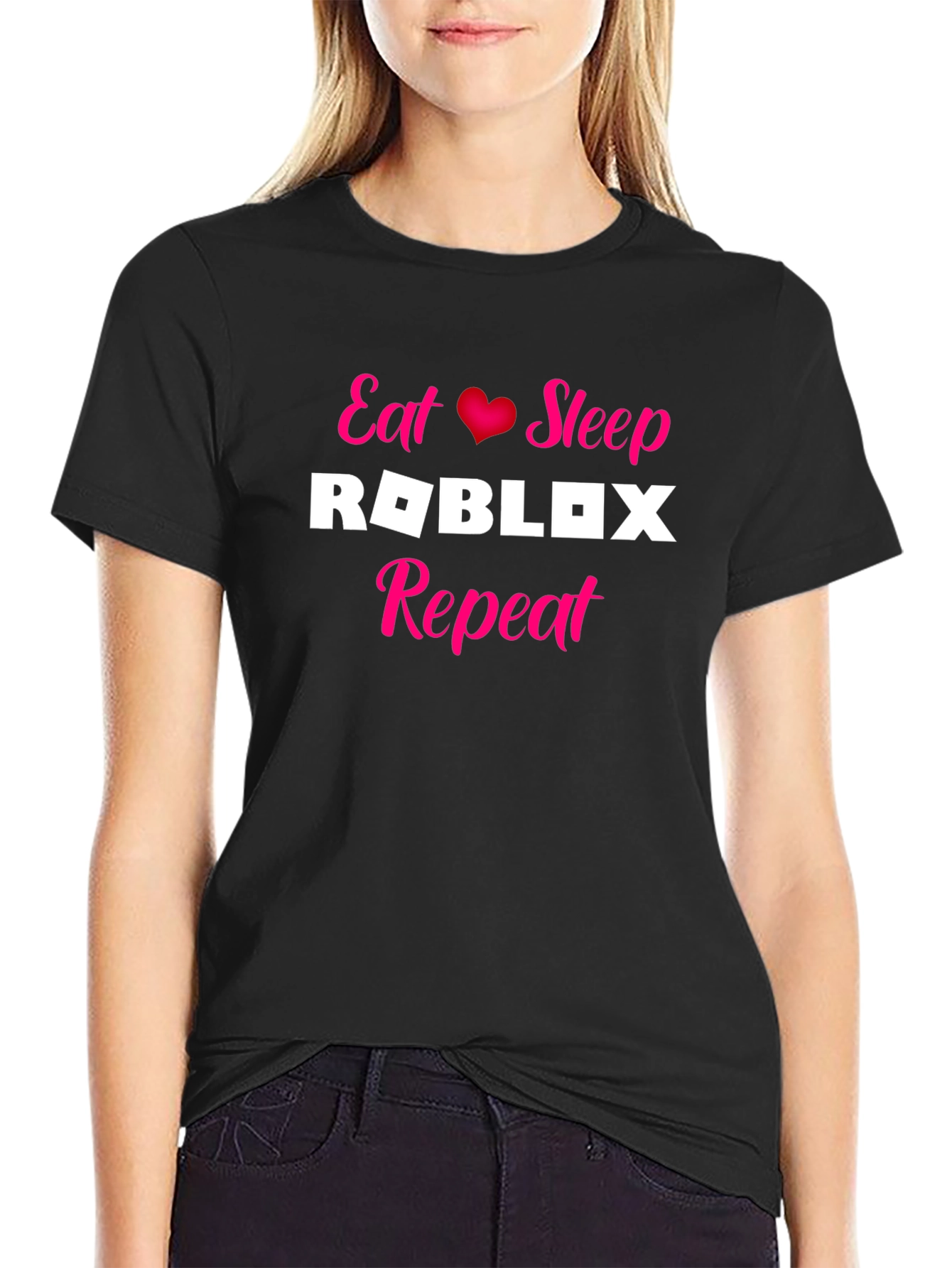 Eat Sleep Roblox Repeat Black T-Shirt