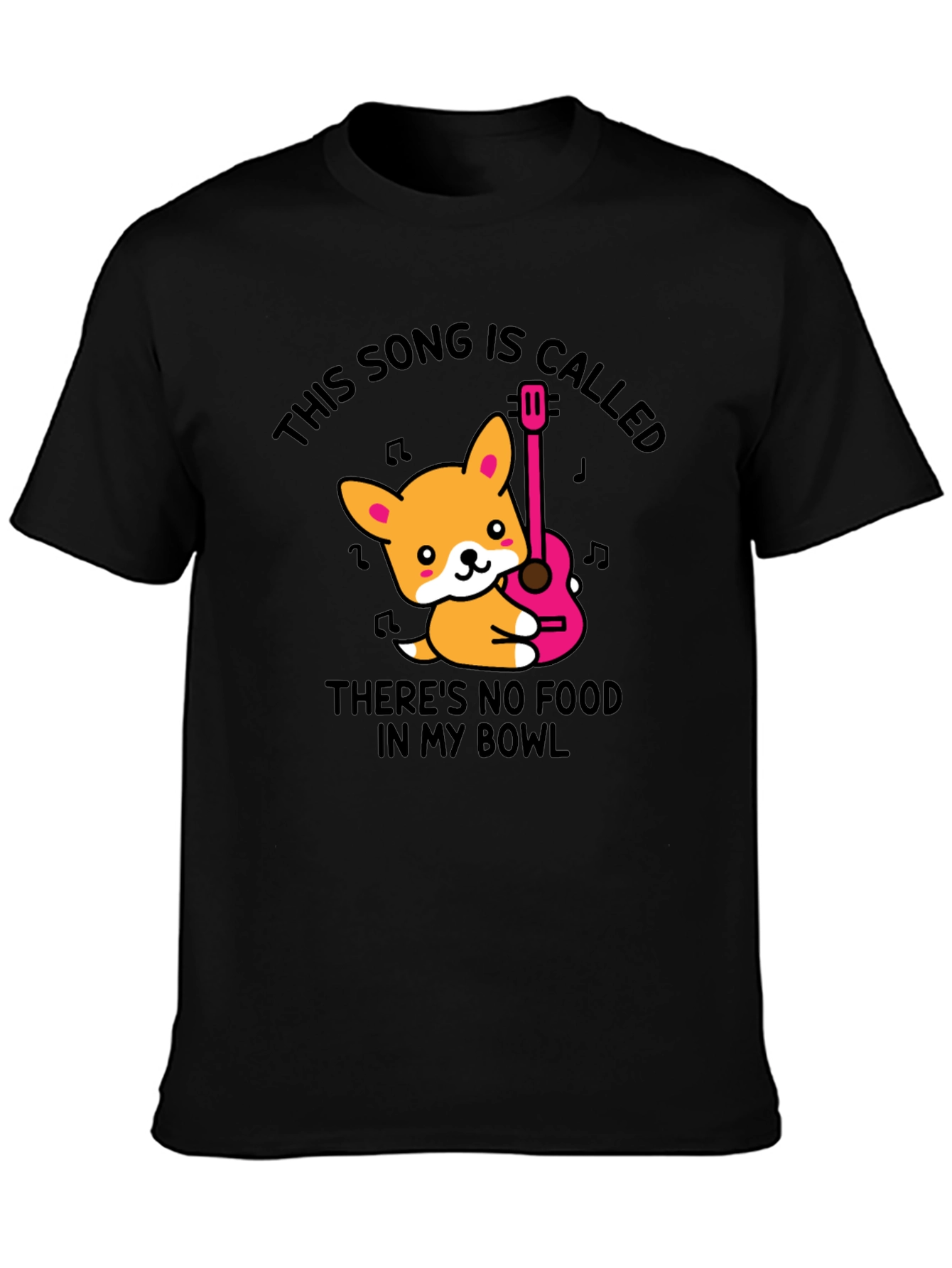 Corgi Guitar Song Black T-Shirt