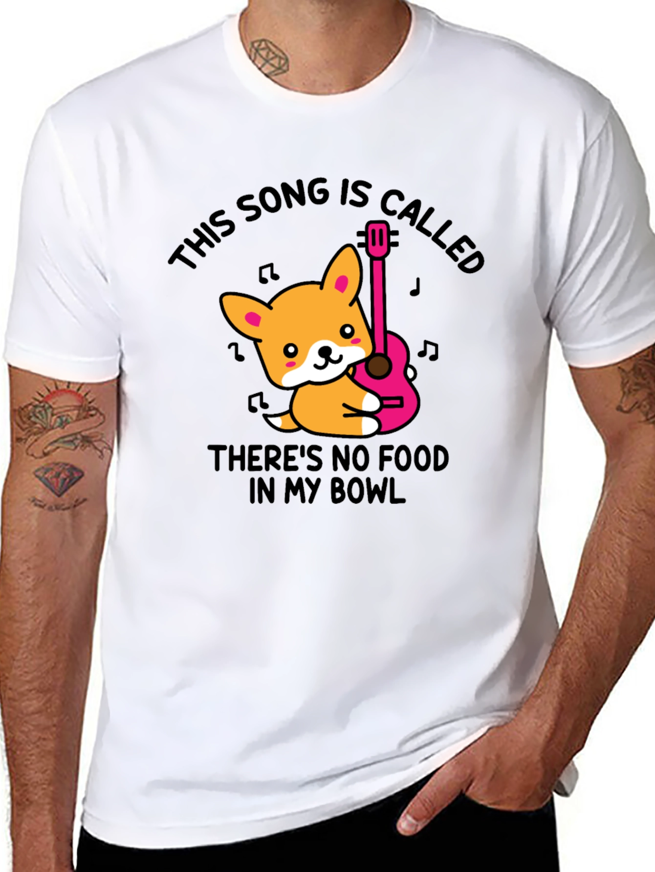 Corgi Guitar Song Black T-Shirt