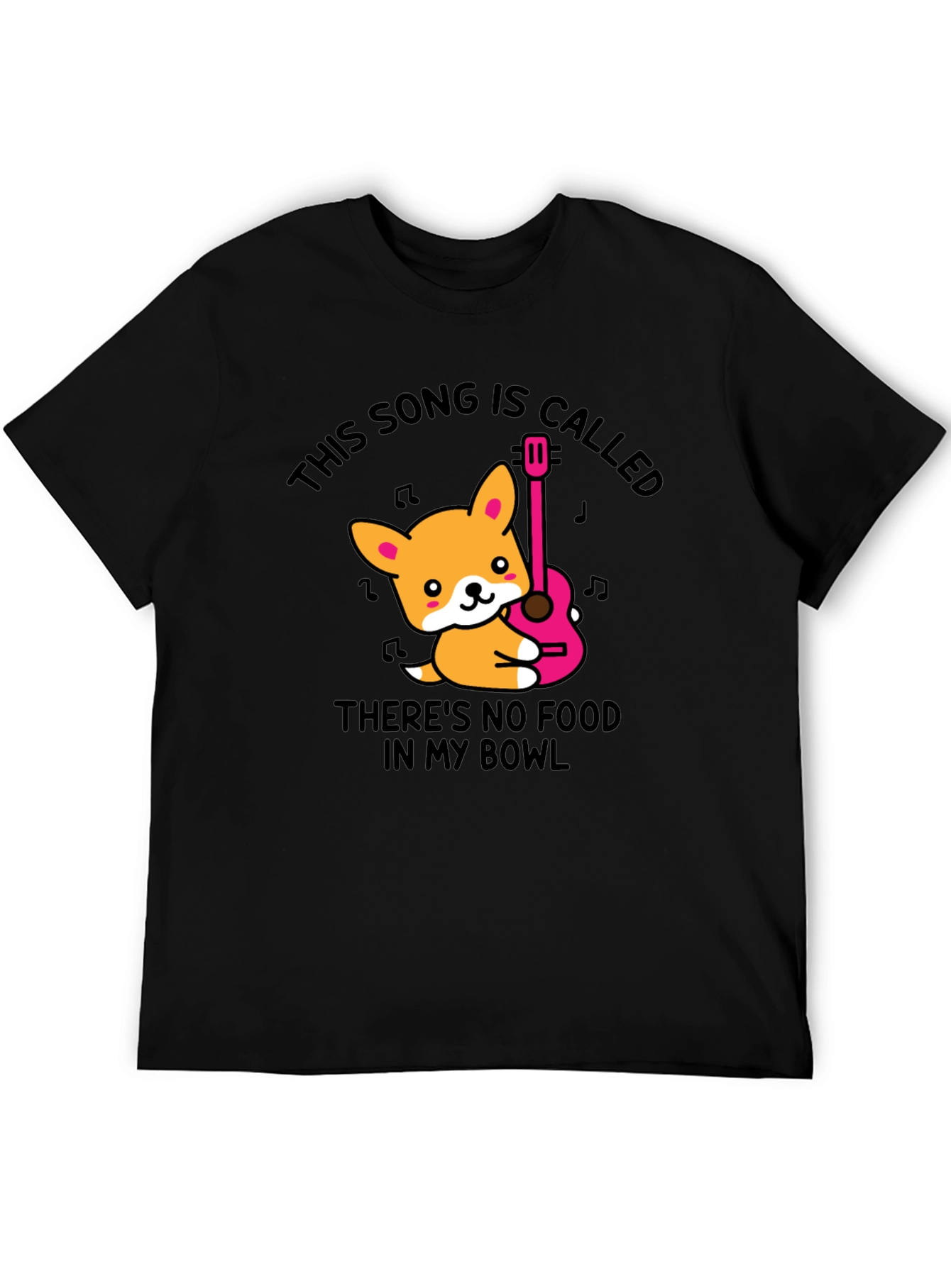 Corgi Guitar Song Black T-Shirt