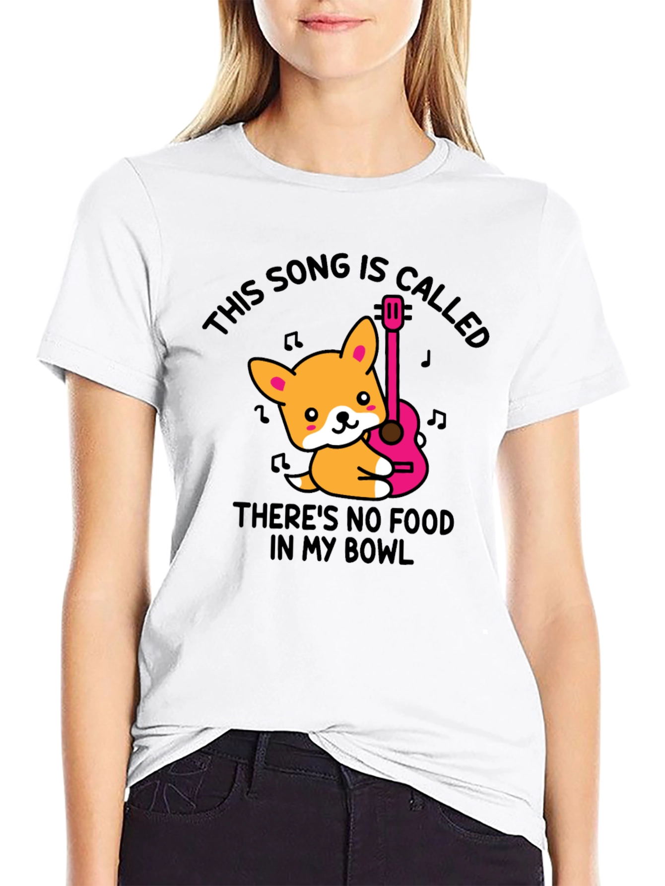 Corgi Guitar Song Black T-Shirt