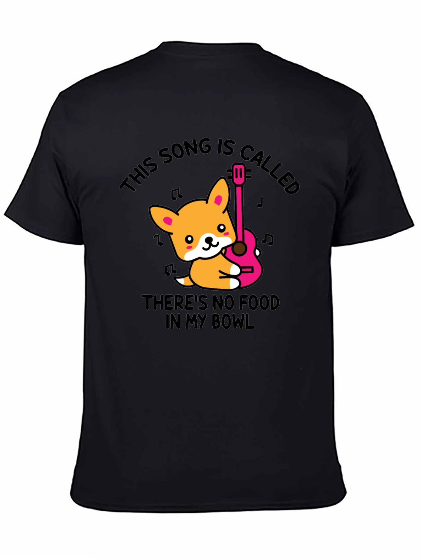 Corgi Guitar Song Black T-Shirt