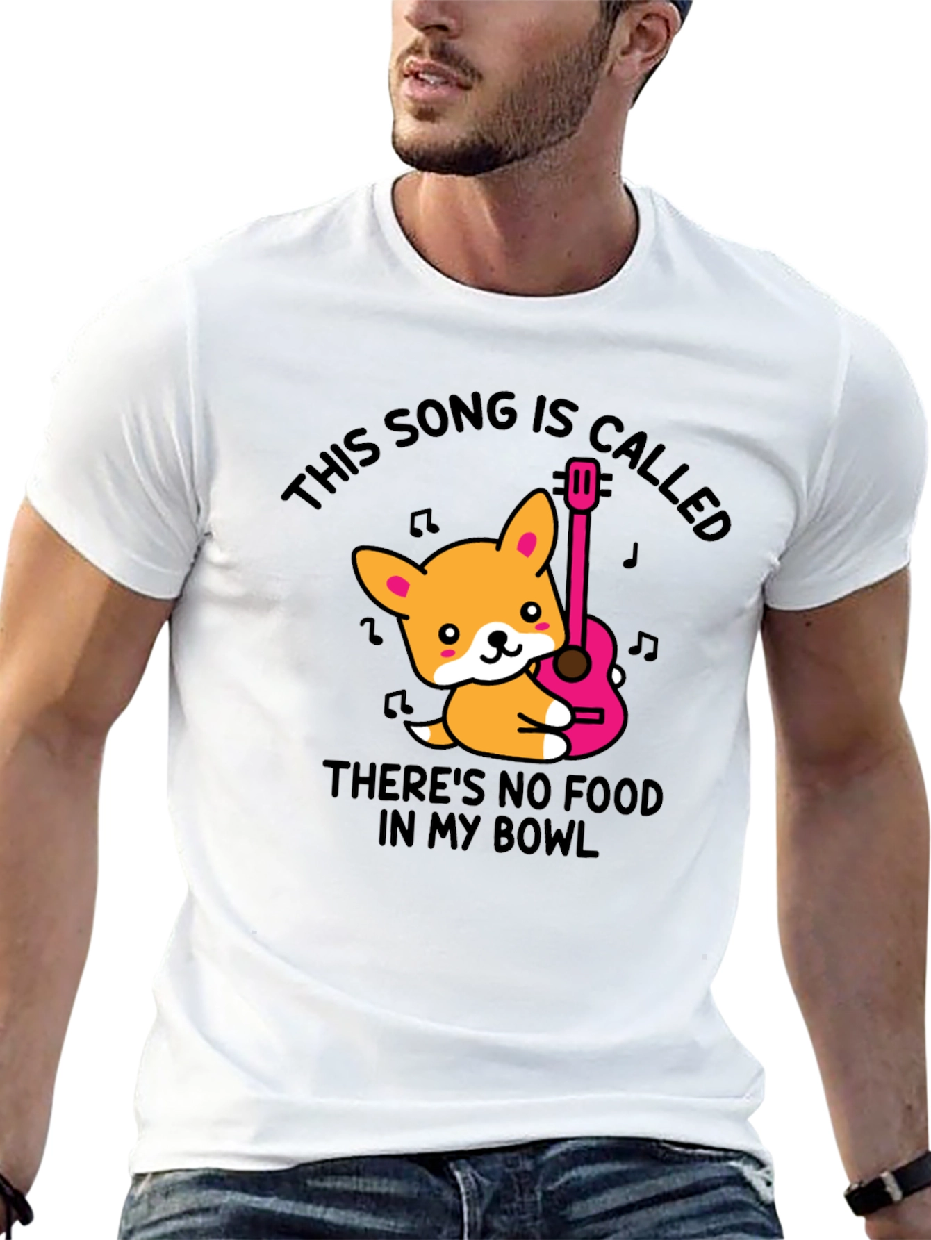 Corgi Guitar Song Black T-Shirt