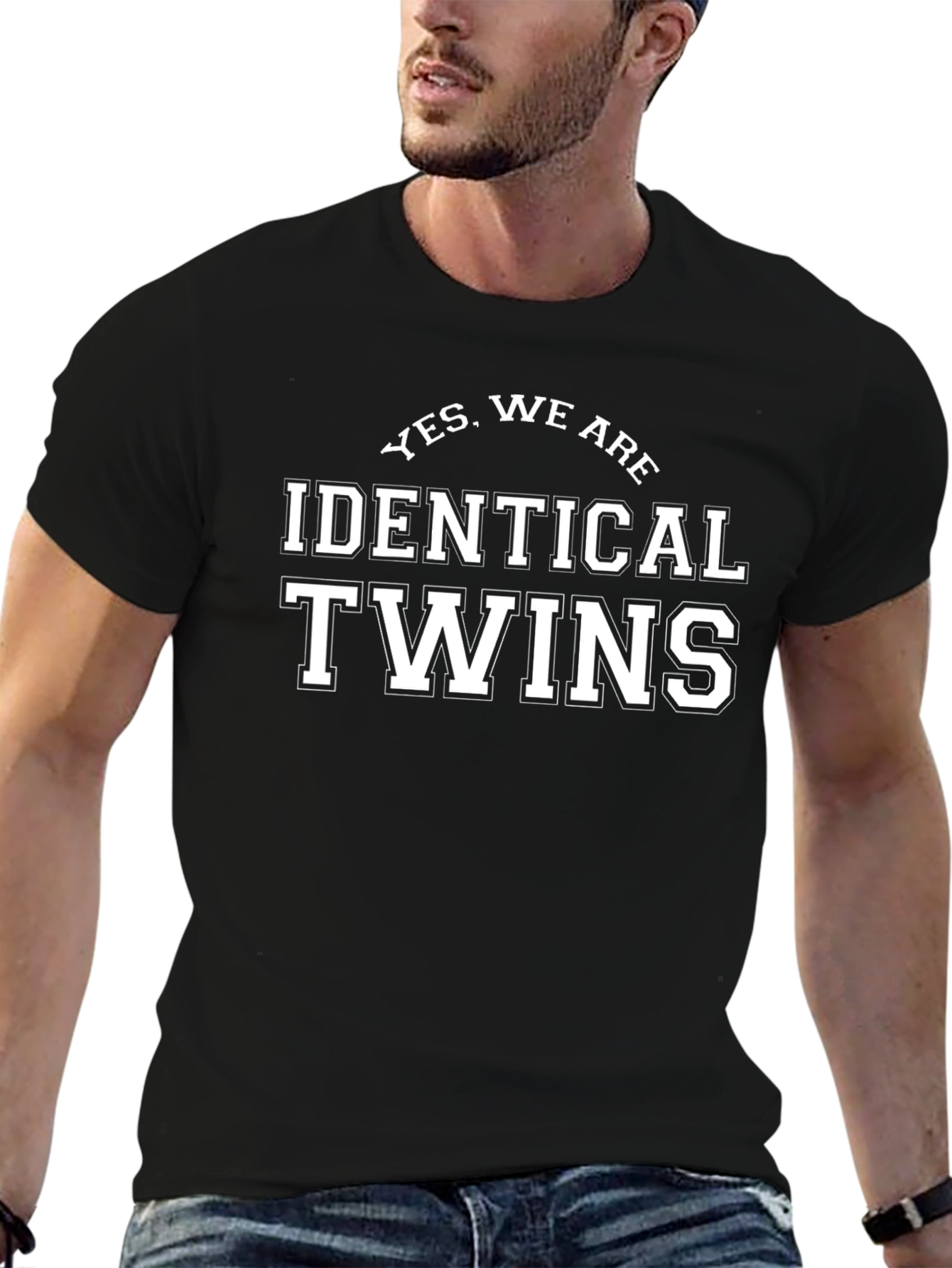 Identical Twins Graphic Tee - Black Crewneck T-Shirt