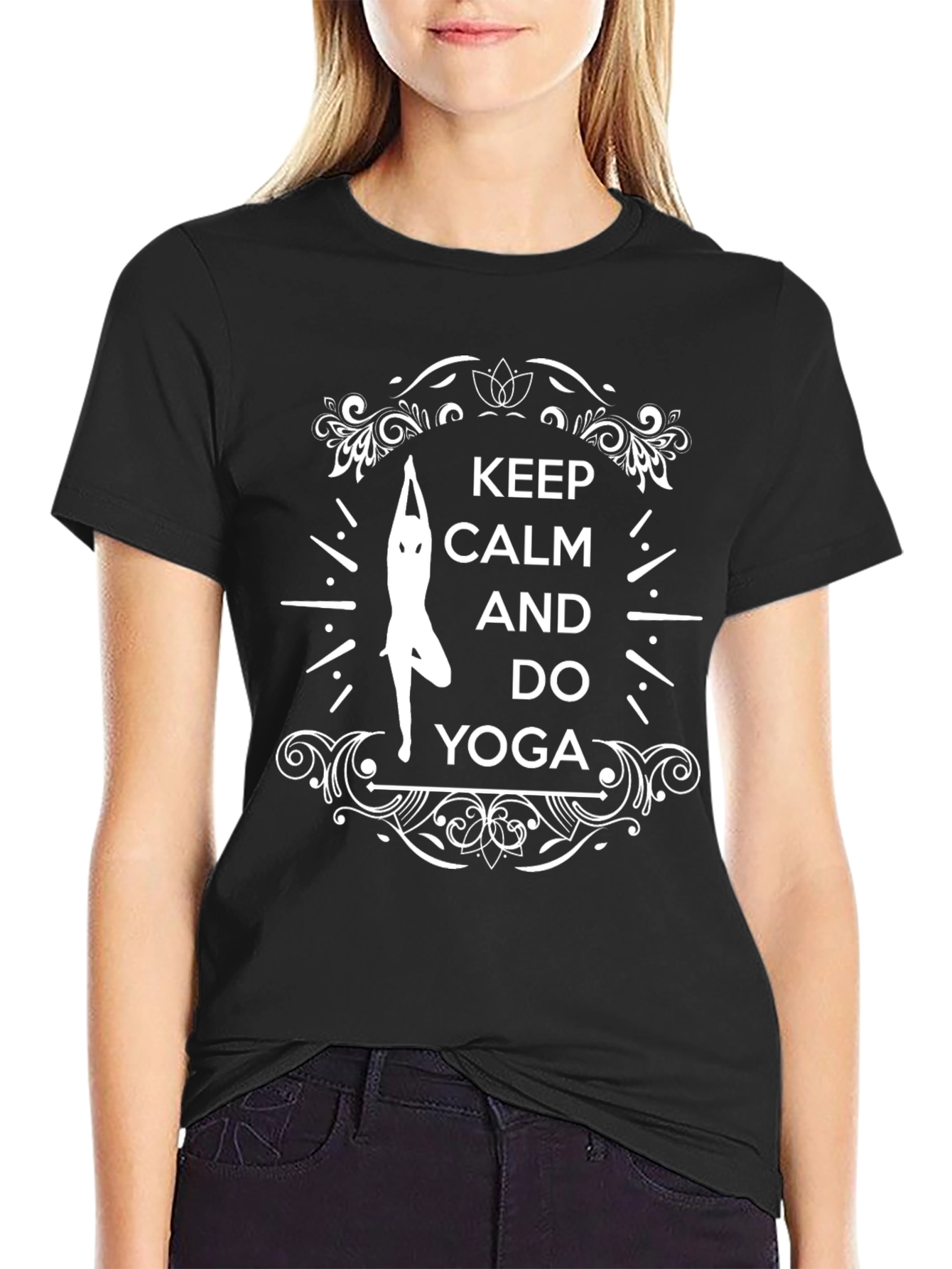 Keep Calm and Do Yoga Graphic Tee - Black