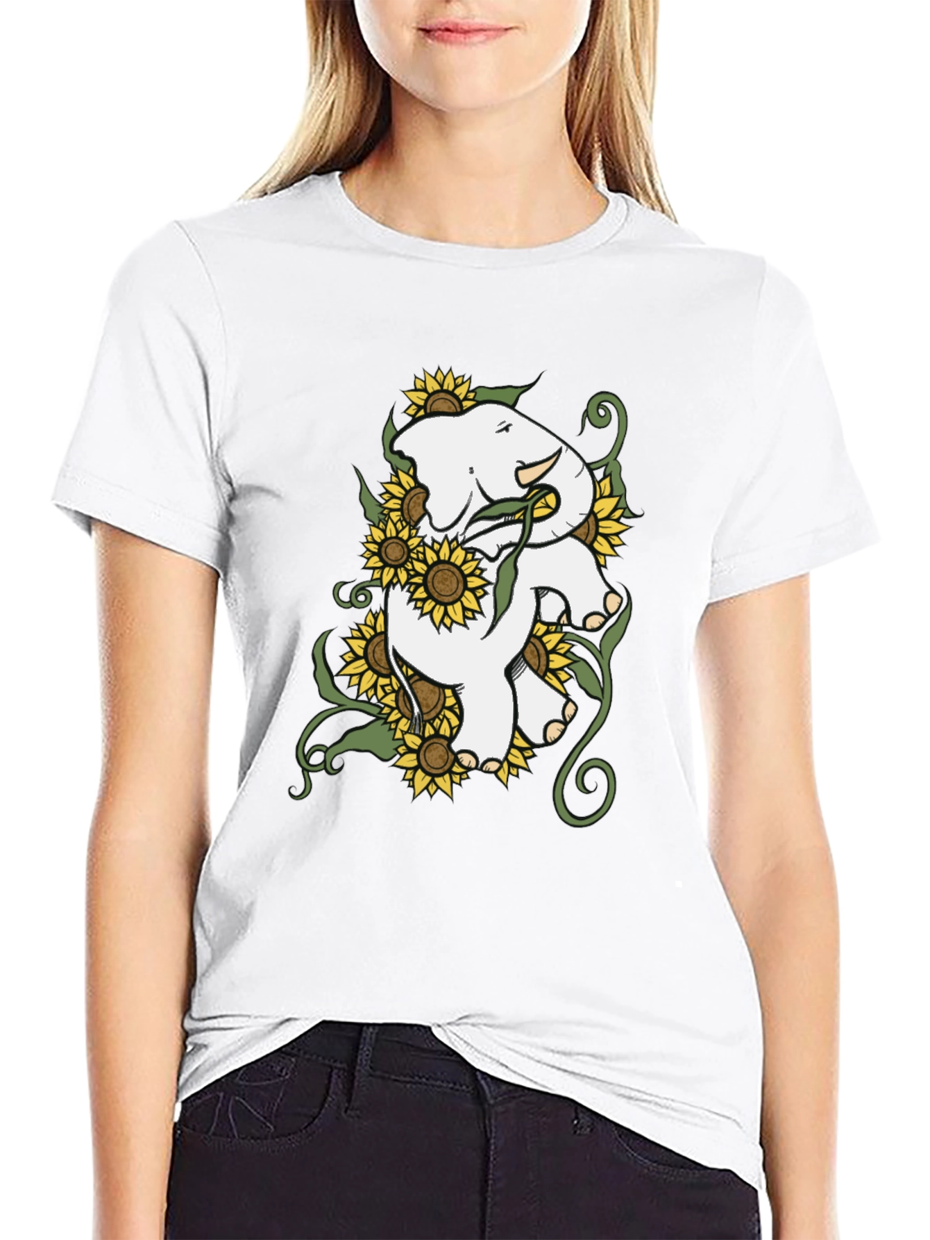 Elephant Sunflower Graphic Tee
