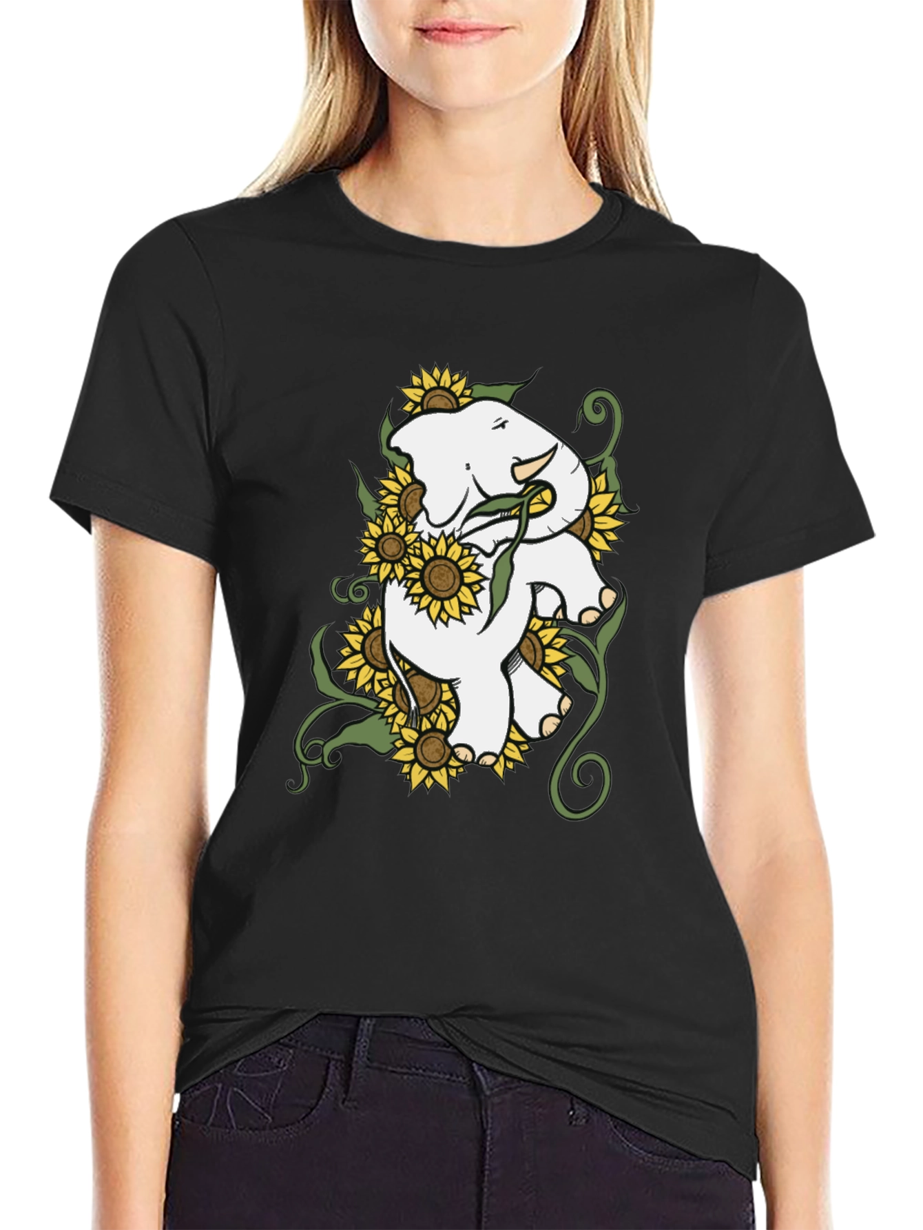 Elephant Sunflower Graphic Tee